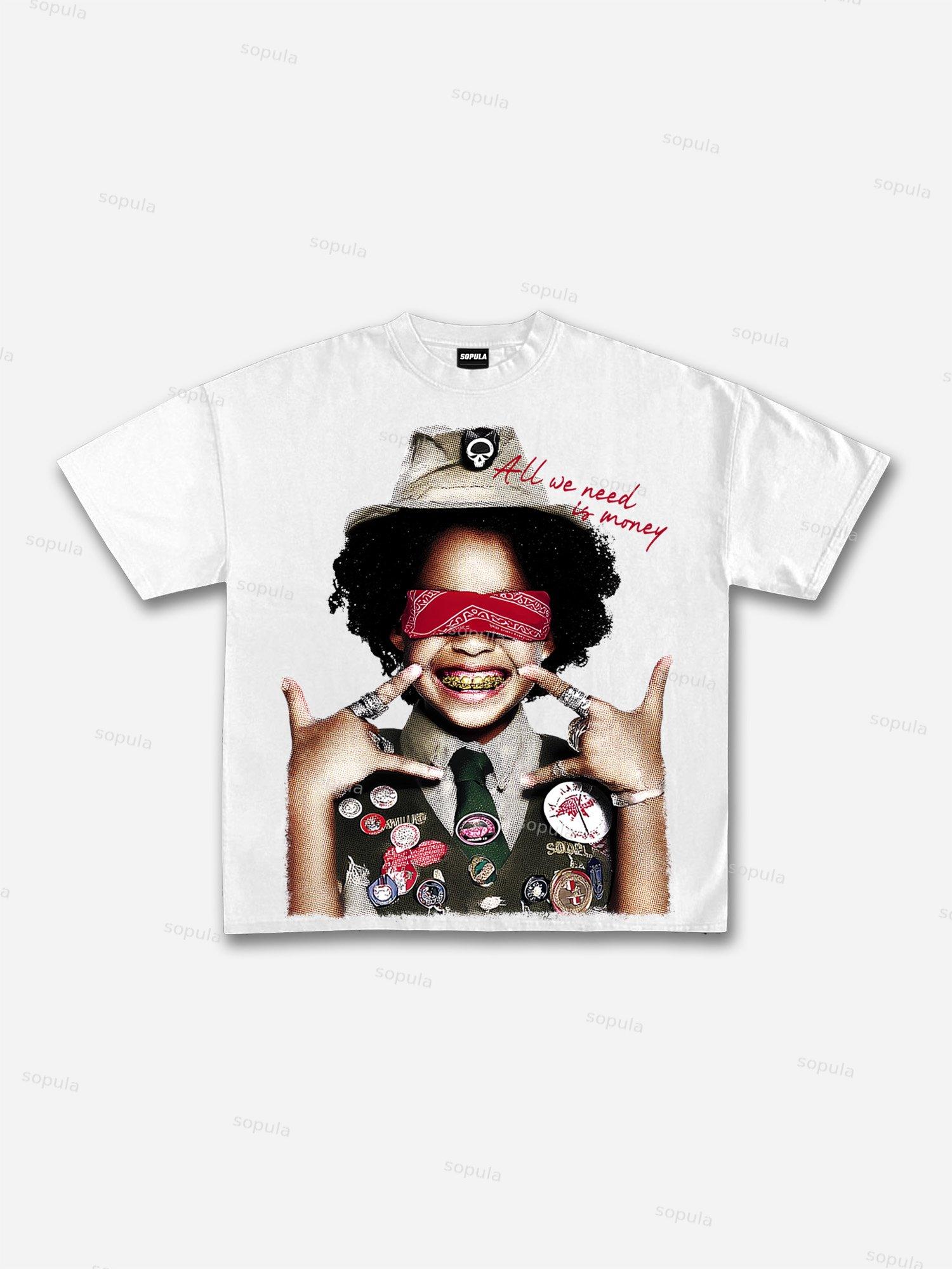All We Need Is Money Scout Girl Print Cotton T-shirt Product Image