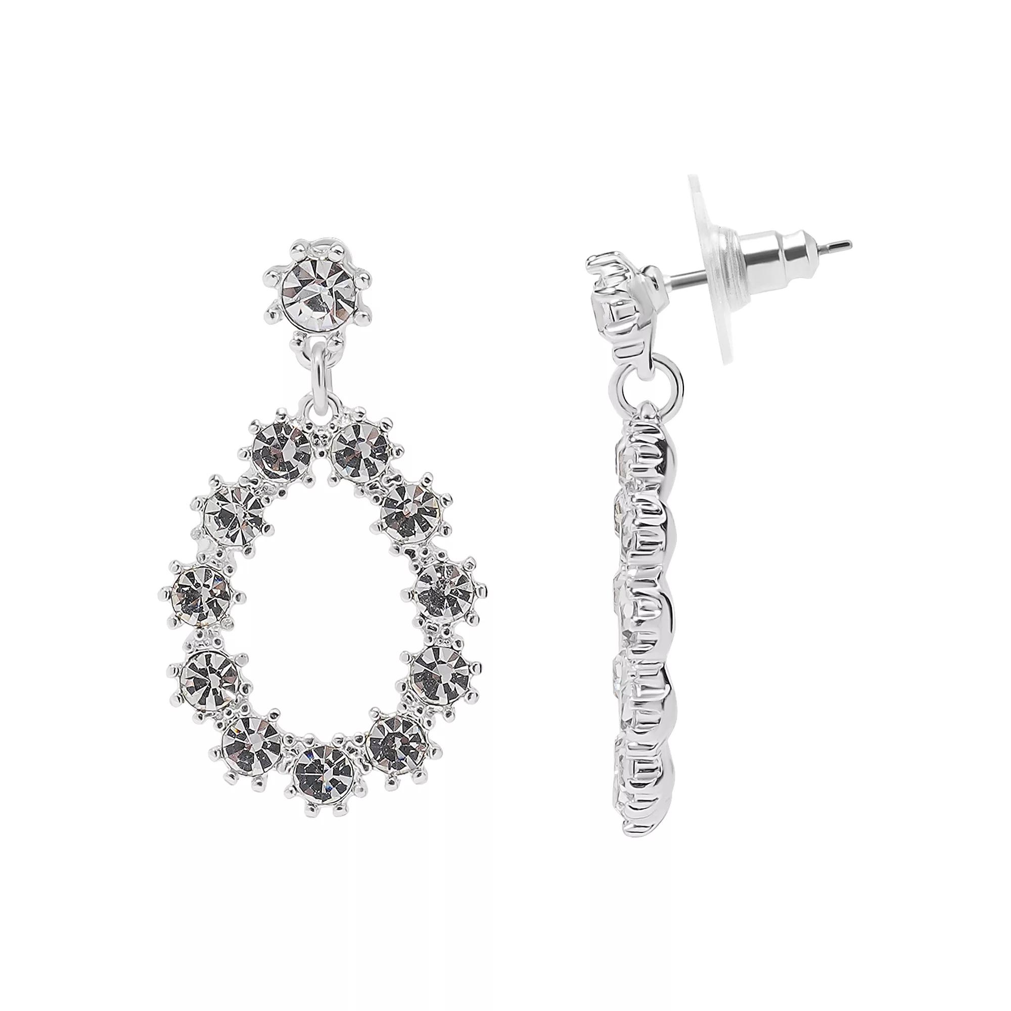 LC Lauren Conrad Silver Tone Crystal Open Teardrop Drop Earrings, Women's, Clear Product Image