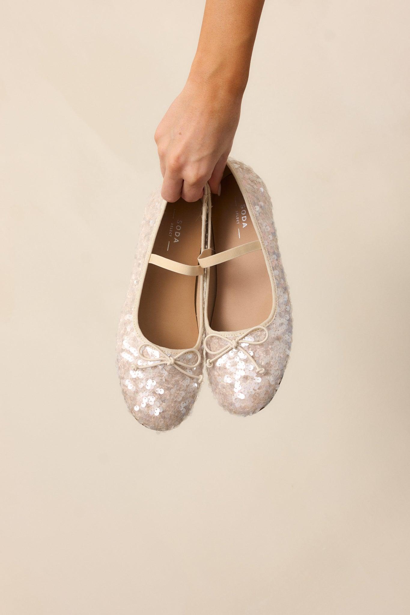 A Step Closer Ivory Pearlescent Sequin Ballet Flat Product Image