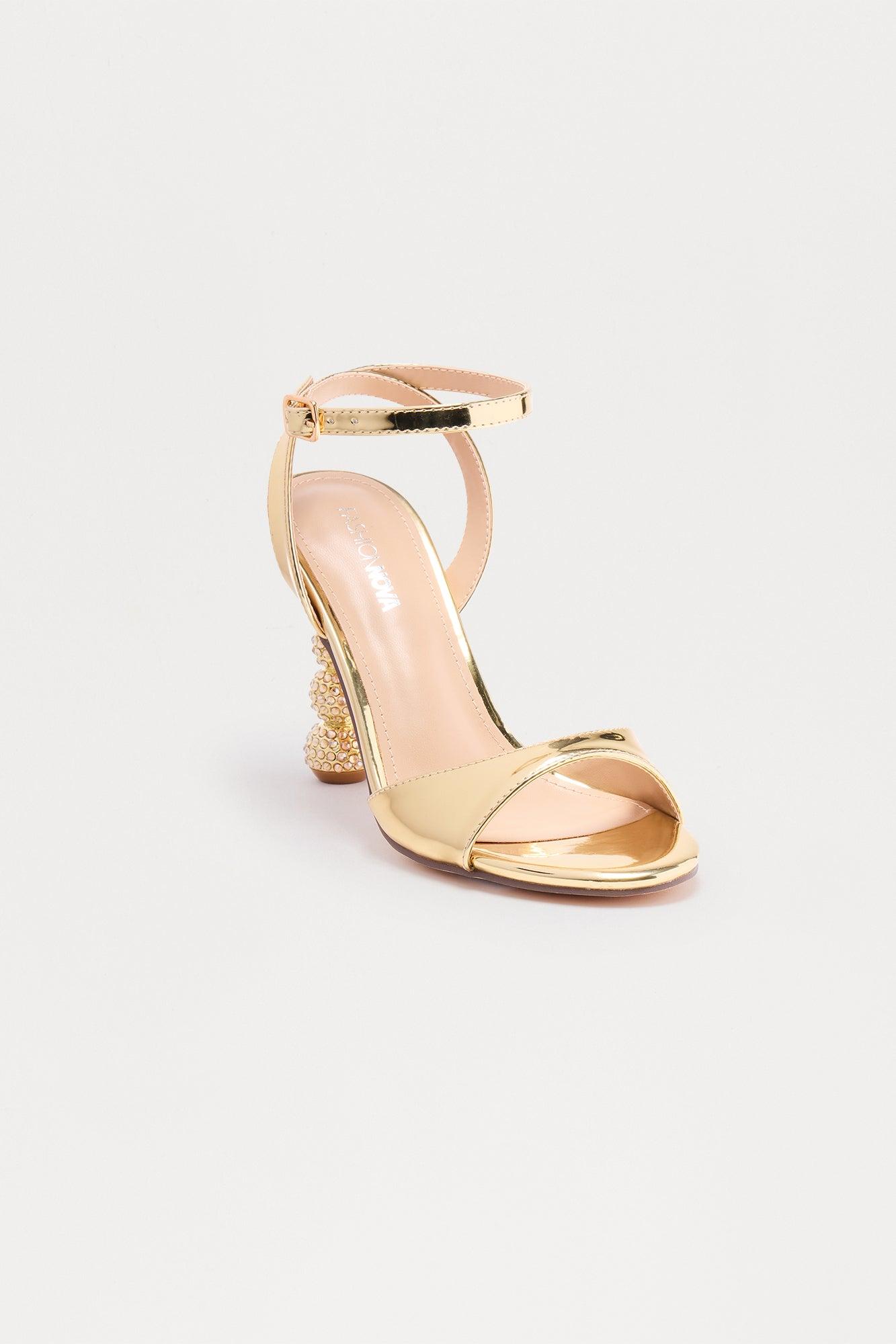 Embrey Rhinestone Ankle Strap Heels - Gold Female Product Image