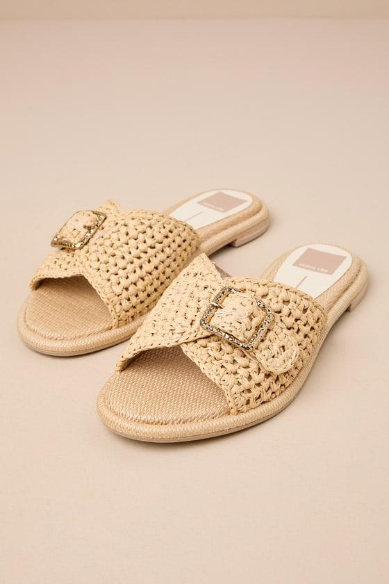 Alonzo Natural Raffia Buckle Slide Sandals Product Image