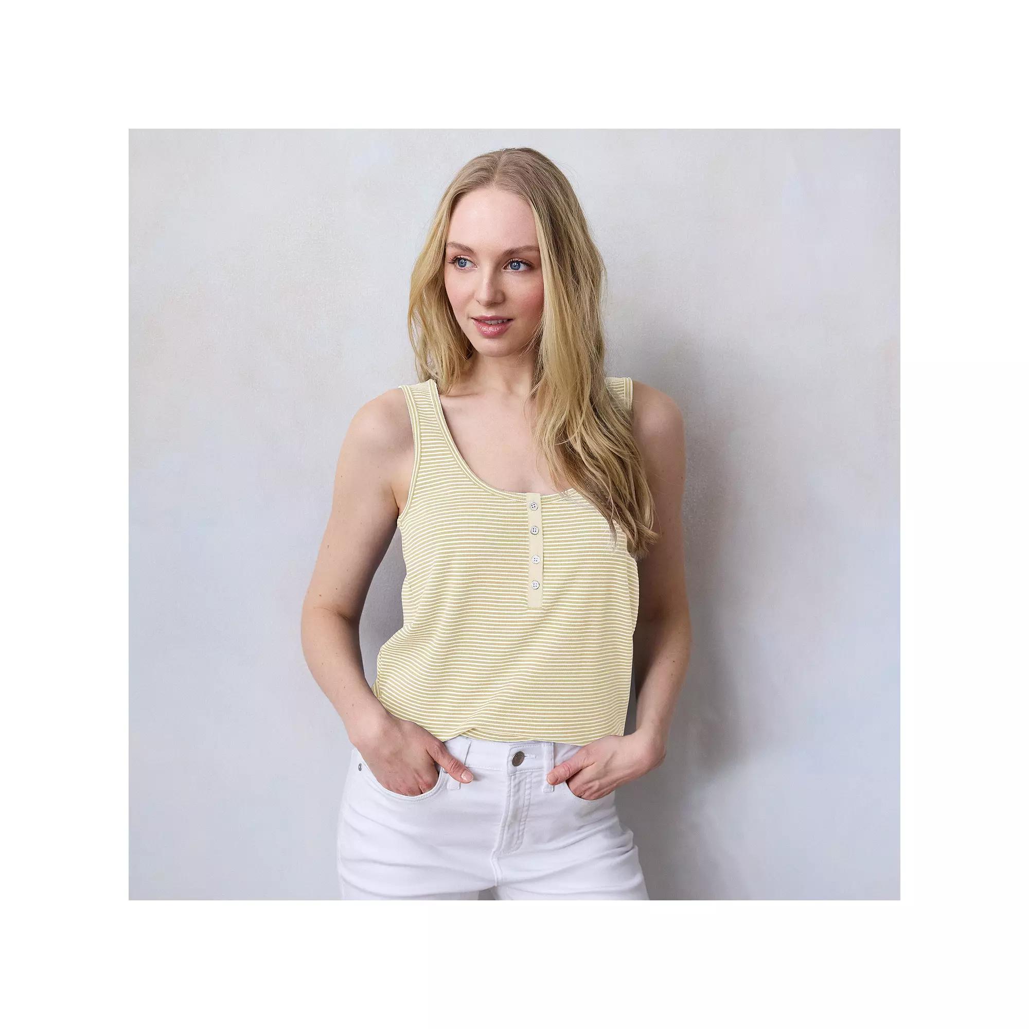 Women's LC Lauren Conrad Henley Tank Top, Size: XXL, Green Amalfi Stripe Product Image