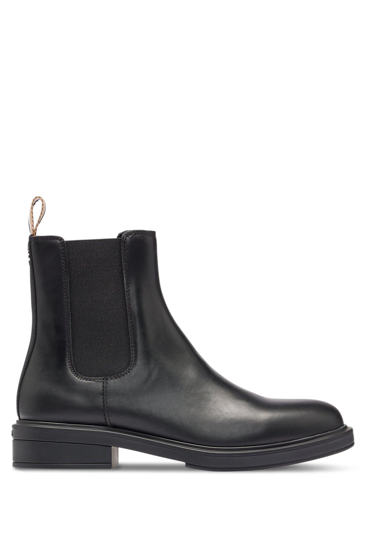 BOSS - Leather Chelsea boots with branded trim and signature stripe - Black Product Image