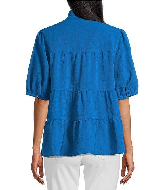 John Mark Wire Collar Short Sleeve Tiered Button-Front Top Product Image