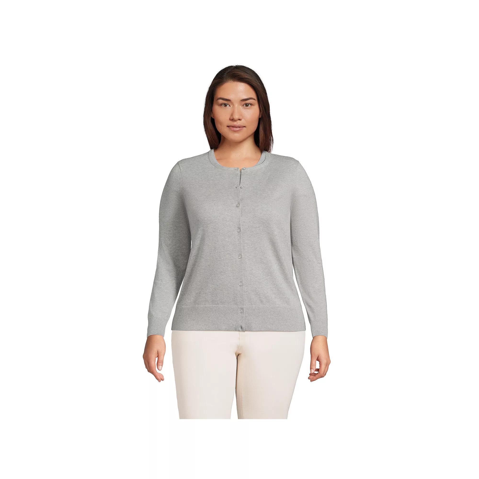 Plus Size Lands' End Fine Gauge Cotton Cardigan Sweater, Women's, Size: 1XL, Black Product Image