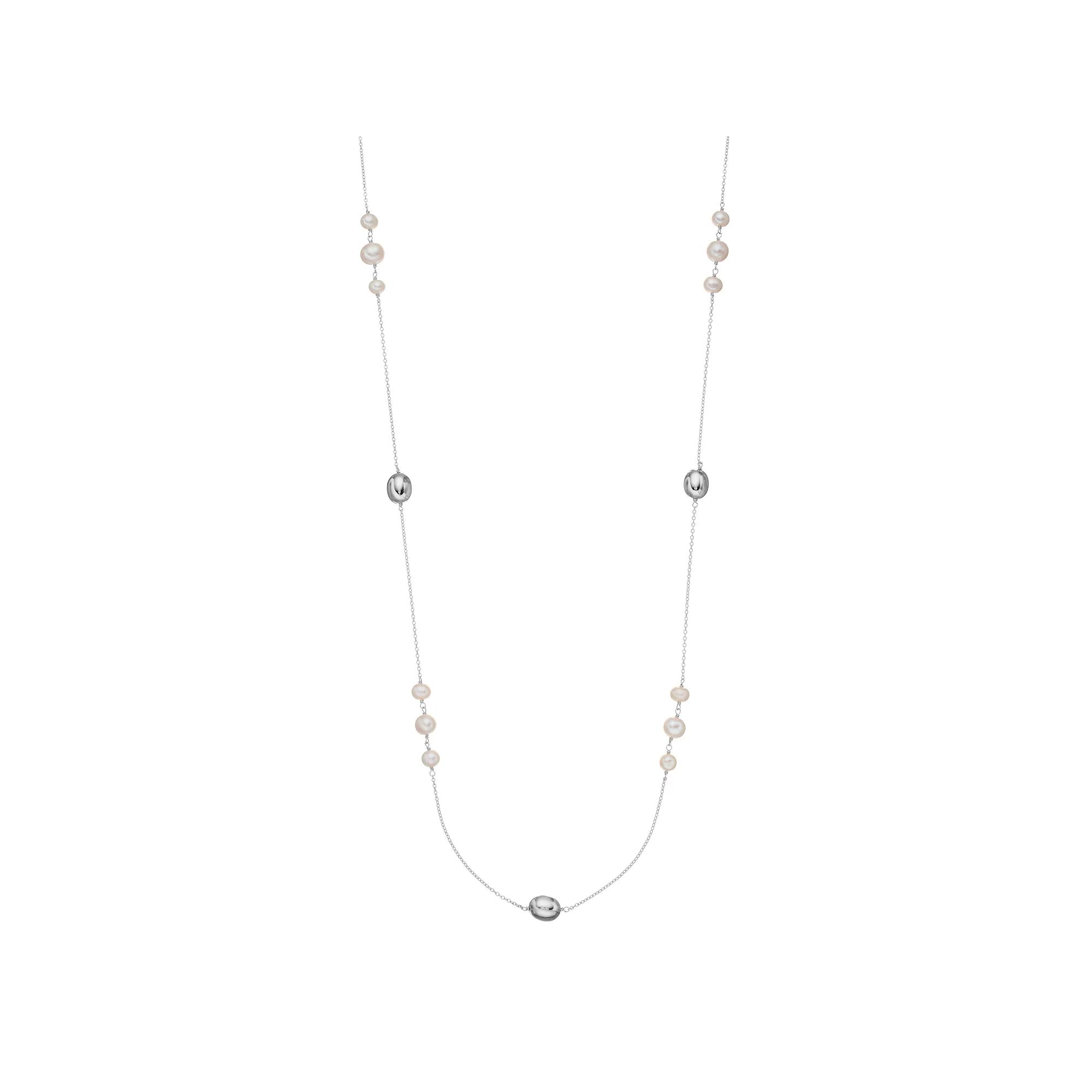 Sterling Silver Freshwater Cultured Pearl Station Long Necklace, Women's, Size: 36", White Product Image