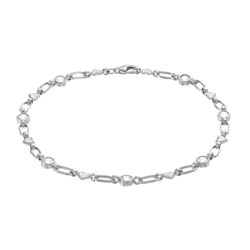 Kristen Kesho Sterling Silver Lab-Created White Sapphire Heart Link Bracelet, Women's, Size: 7.5" Product Image