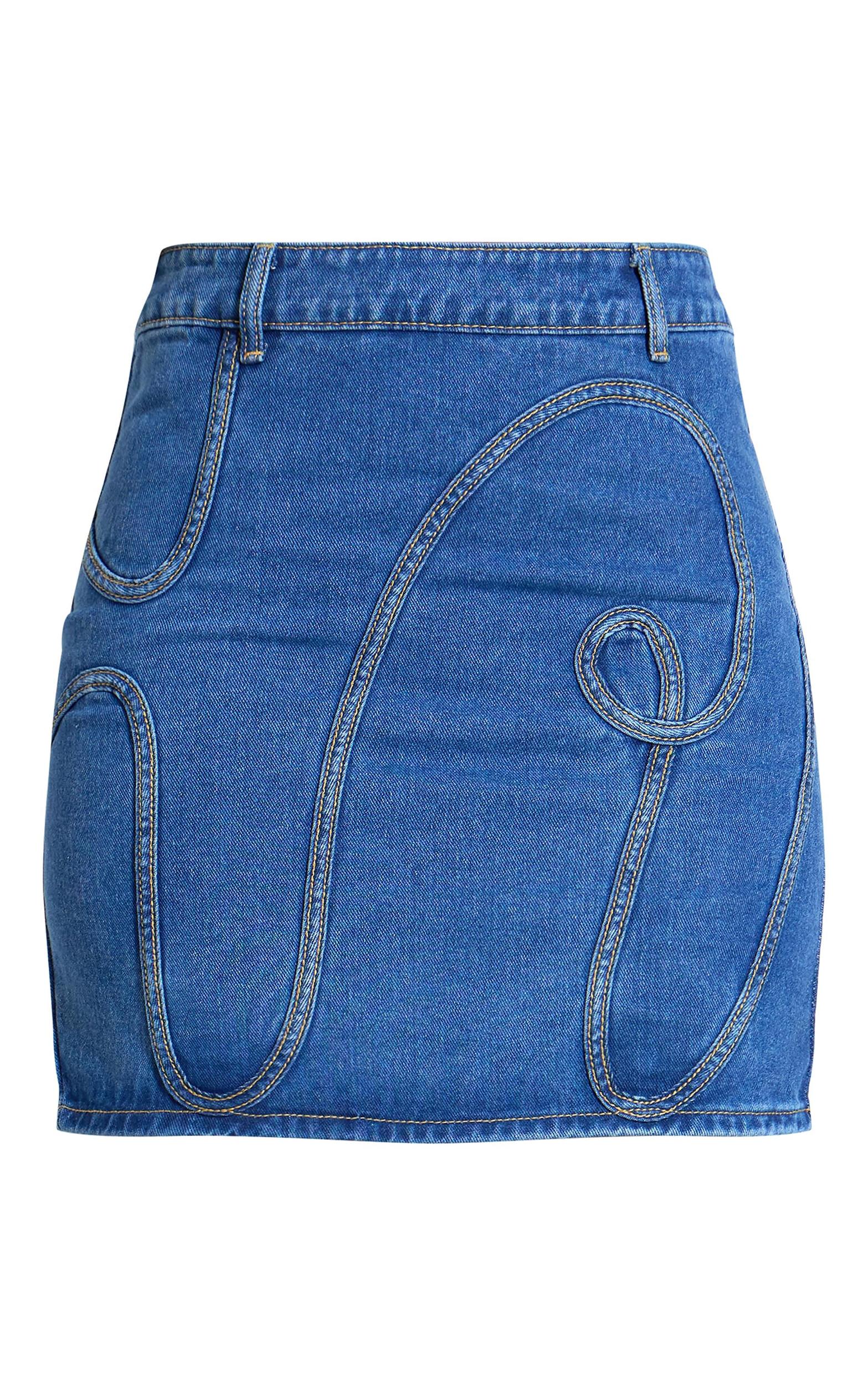 Tall Mid Blue Wash Overlay Design Denim Mini Skirt Product Image