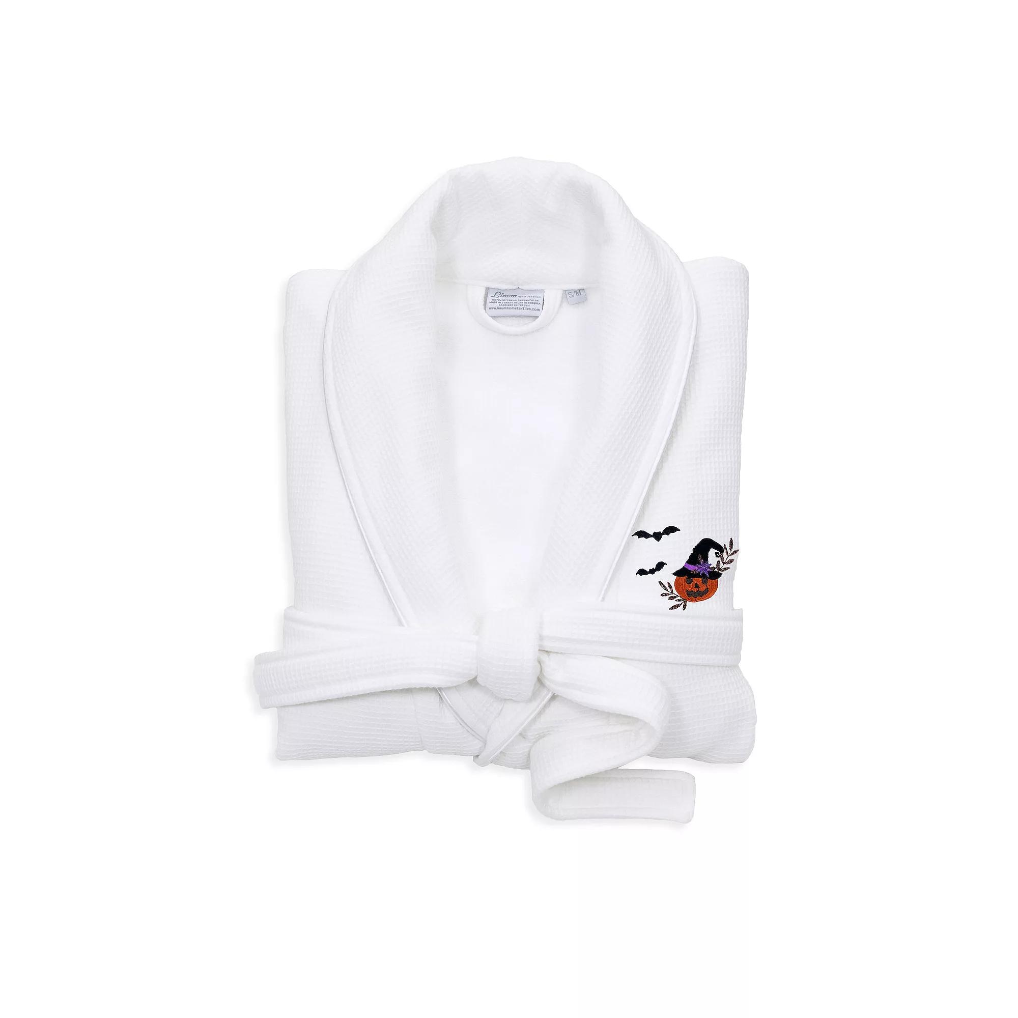 Linum Home Textiles Adult Hotel Collection 100% Turkish Cotton Waffle Terry Embroidered Bathrobe with Satin Piped Trim - Pumpkin Head, Adult Unisex,  Product Image