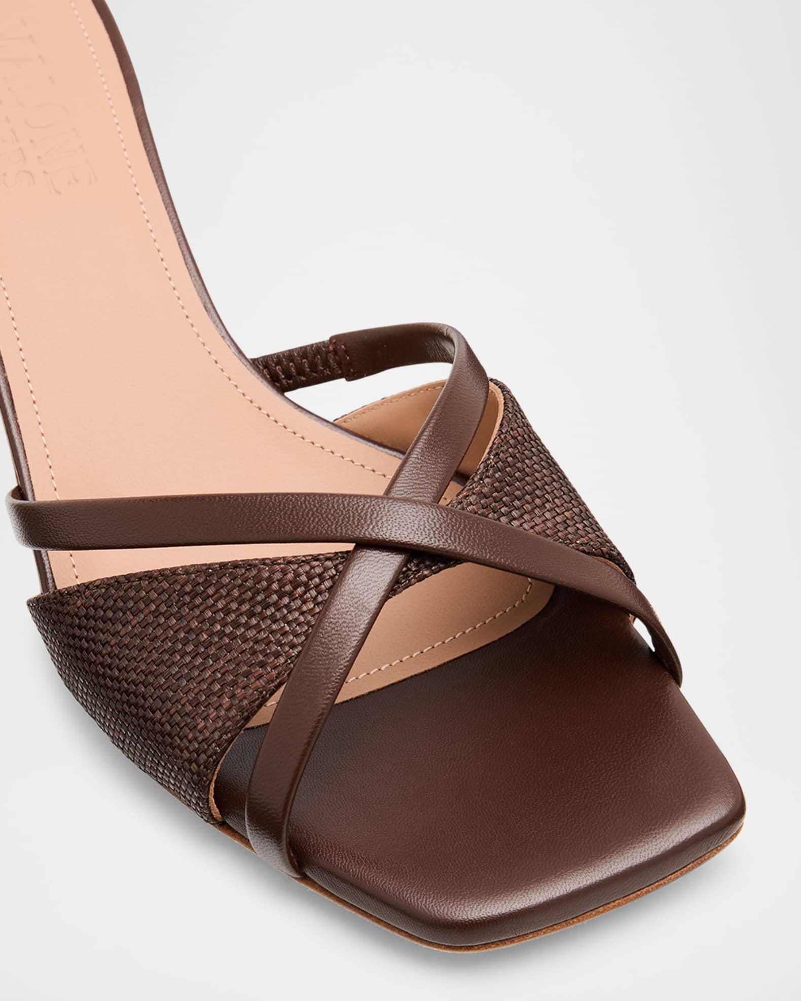 Raffia and Leather Kitten-Heel Sandals Product Image