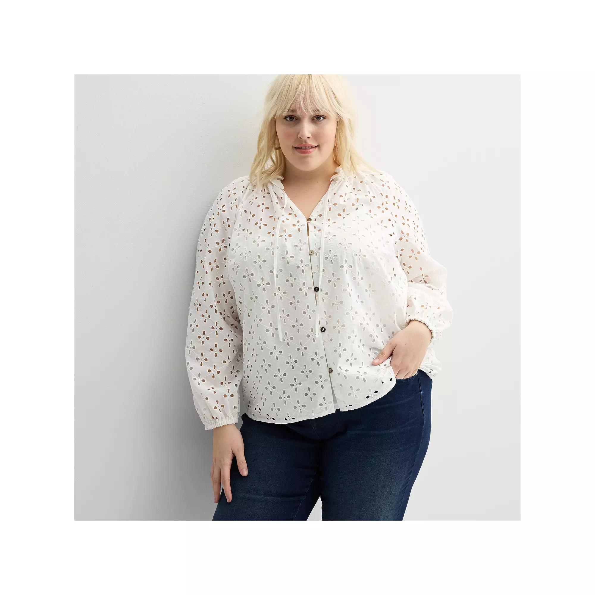 Plus Size Nine West Ruffle Collar Blouse, Women's, Size: 3XL, White Knight Product Image