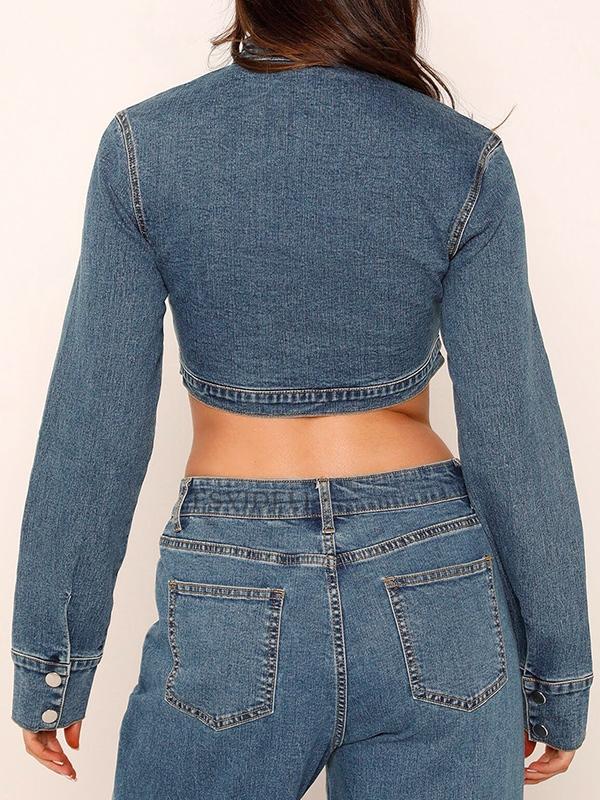 Splice Zip Up Slim Denim Short Jacket Product Image