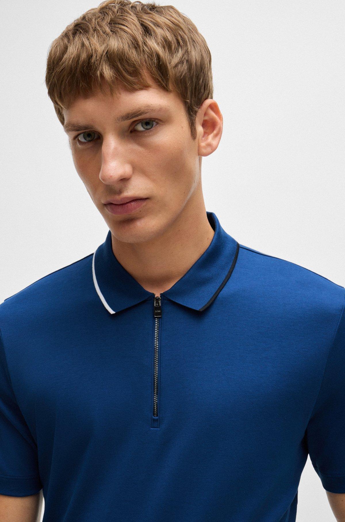 Zip-neck polo shirt in interlock cotton Product Image