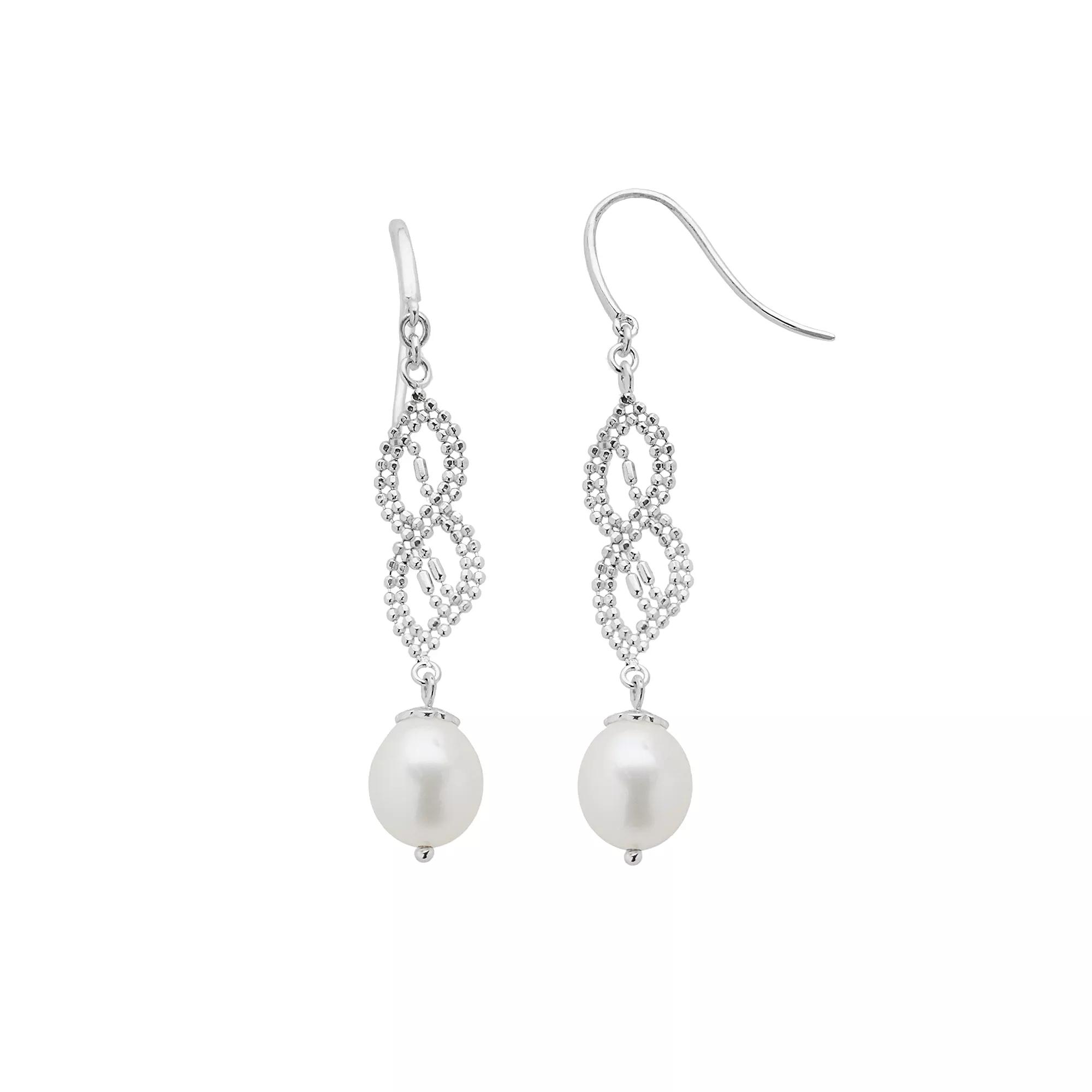 Sterling Silver Freshwater Cultured Pearl Twist Linear Drop Earrings, Womens, White Product Image