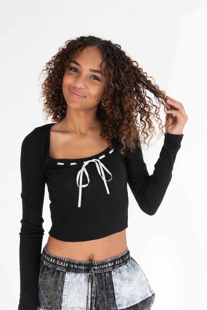 Long Sleeve Ribbon Bow Top Product Image