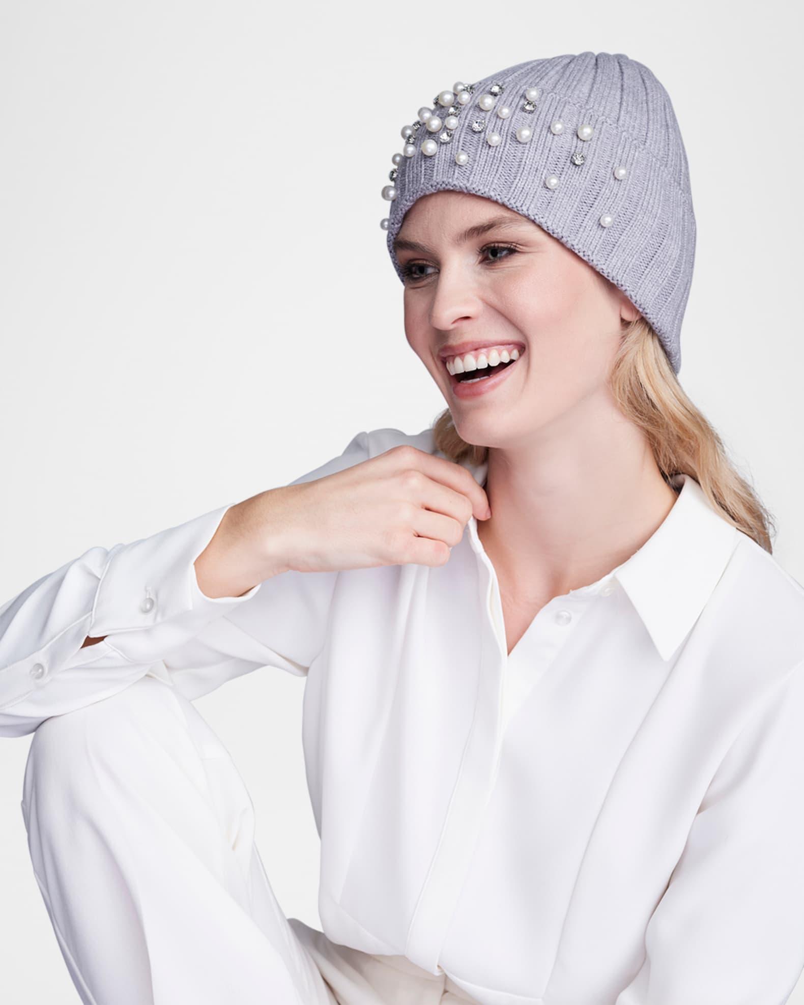 Christian Ribbed Pearly-Embellished Beanie Product Image