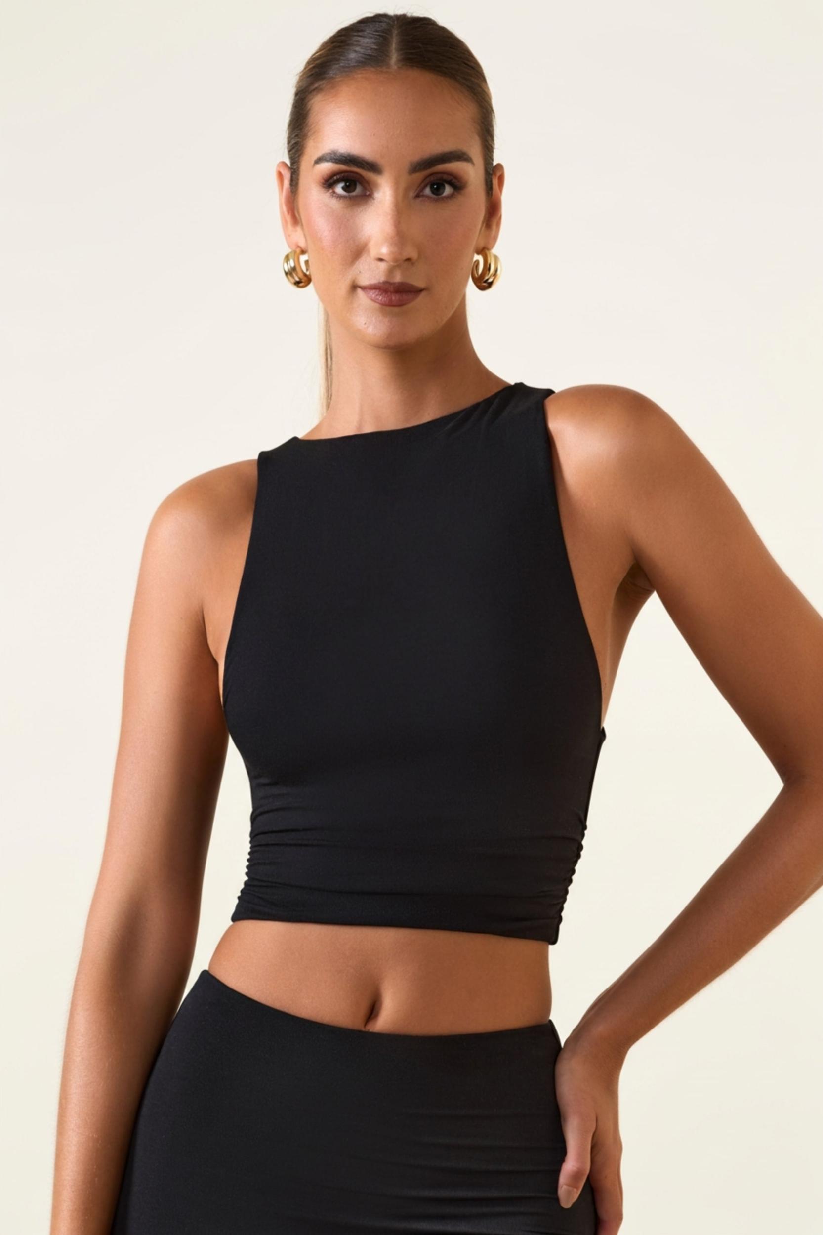 Modal Boat-Neck Tank Top in Black Product Image