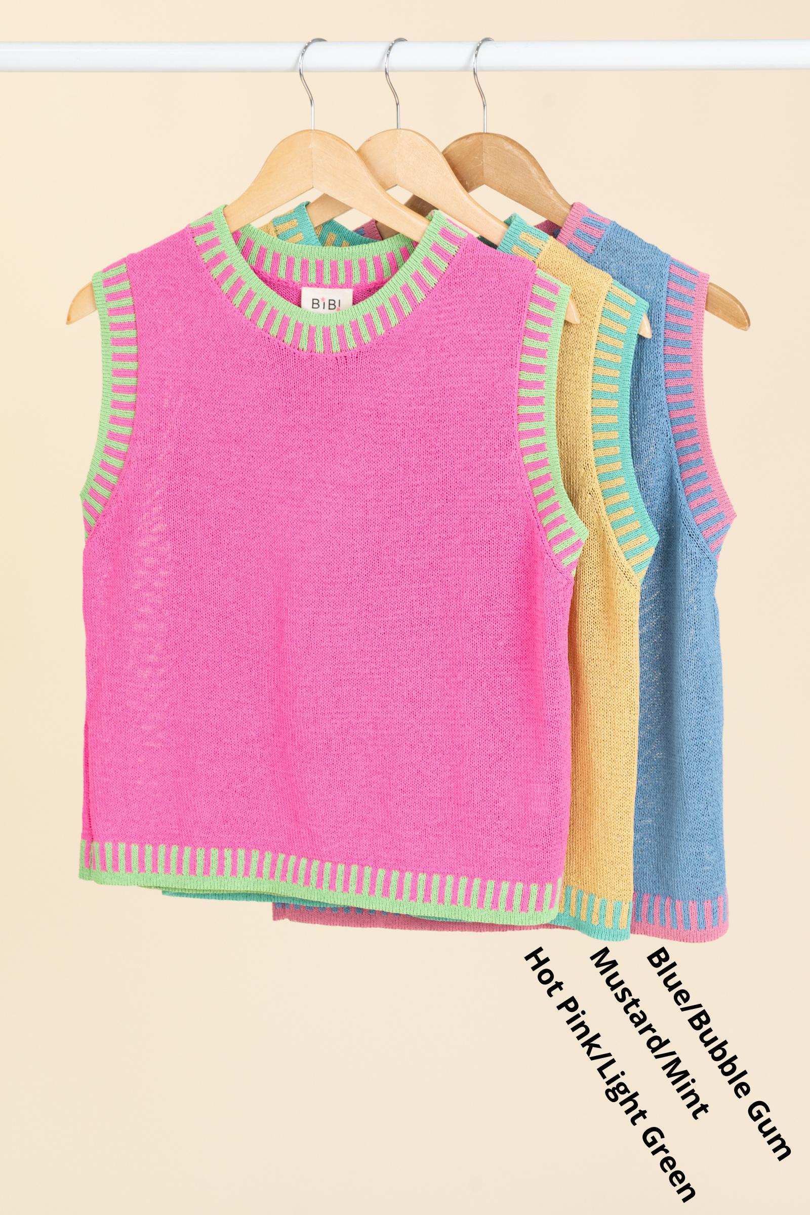 Solid Knit Tank Top With Contrast Trim Detail Product Image