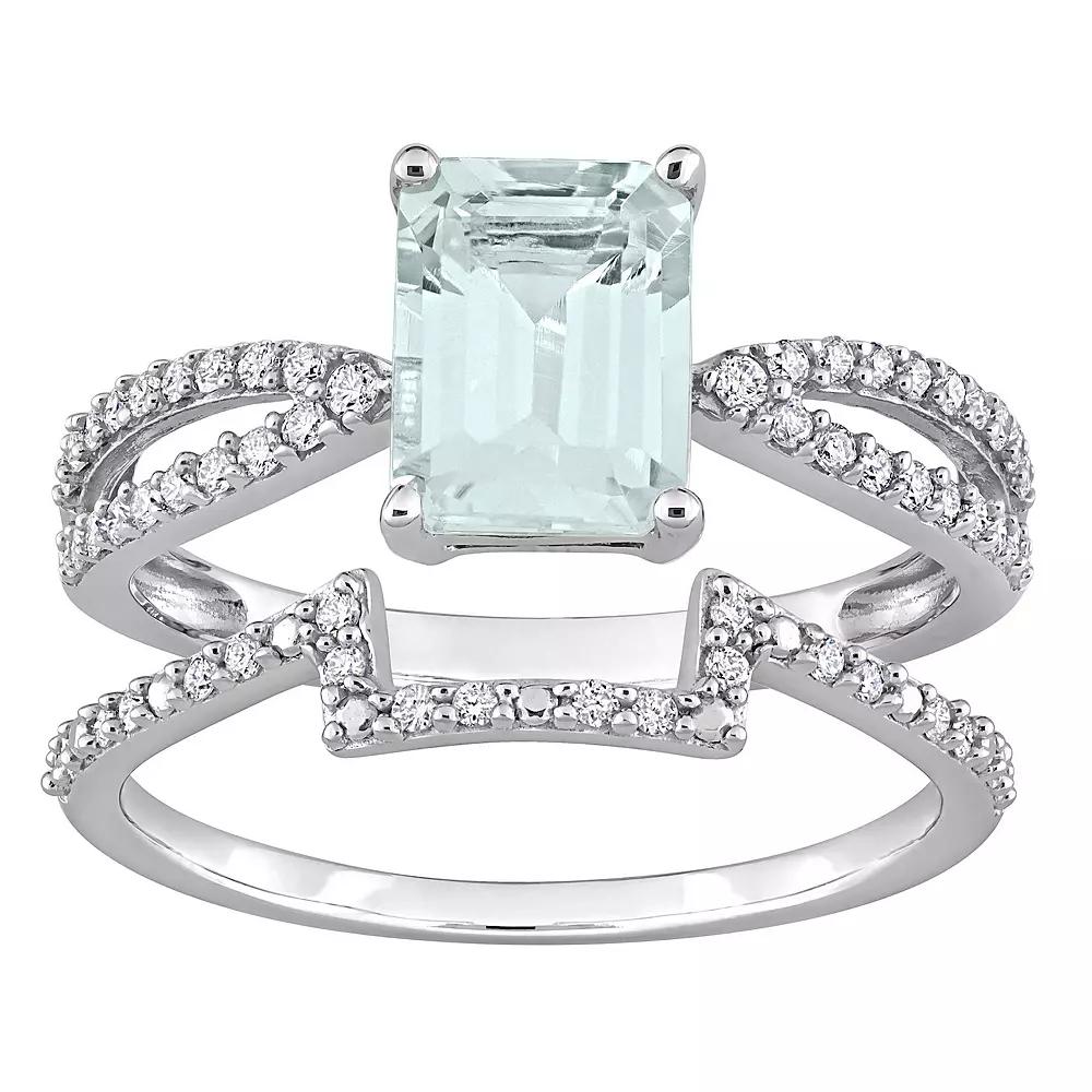 Stella Grace 14k White Gold Aquamarine & 1/3 Carat T.W. Diamond Split Shank Engagement Ring Set, Women's,  Product Image