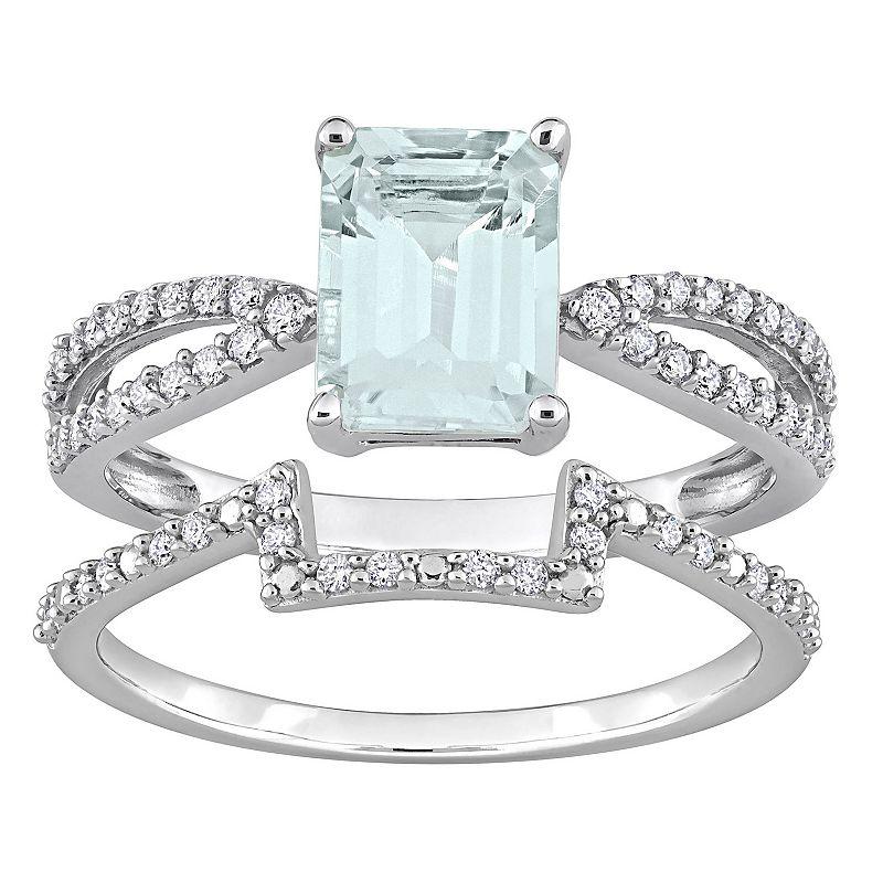 Stella Grace 14k White Gold Aquamarine & 1/3 Carat T.W. Diamond Split Shank Engagement Ring Set, Women's,  Product Image