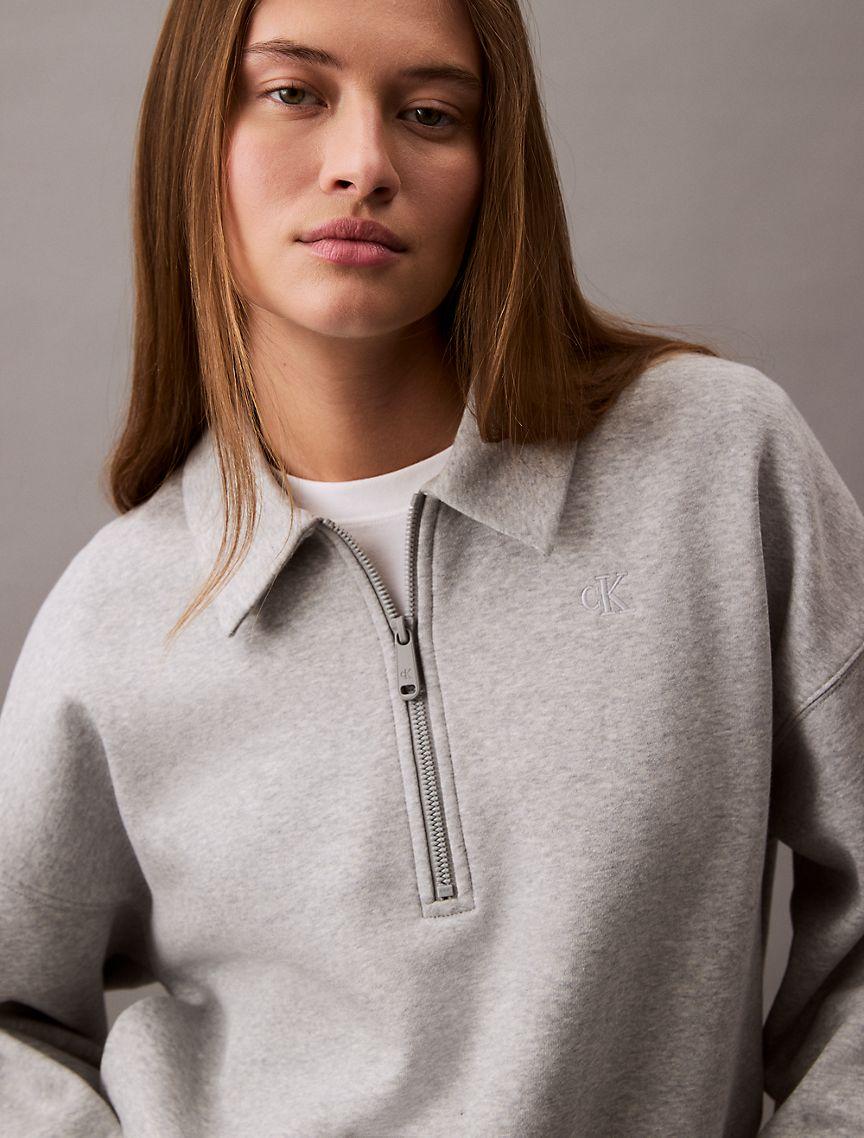 Calvin Klein Womens Archive Logo Fleece Quarter Zip Mock Neck Sweatshirt - Grey Product Image