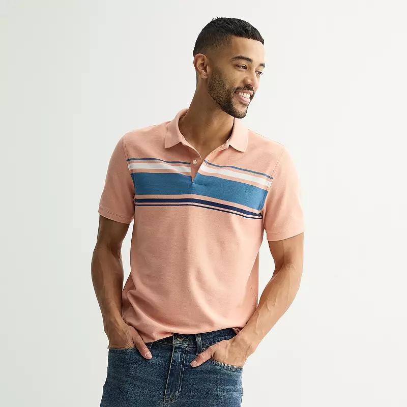 Mens Sonoma Goods For Life Short Sleeve Pique Polo Pink Chest Stripe Product Image