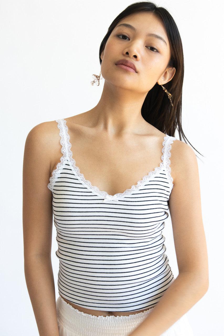 Striped Lace Trim Bow Tank Product Image