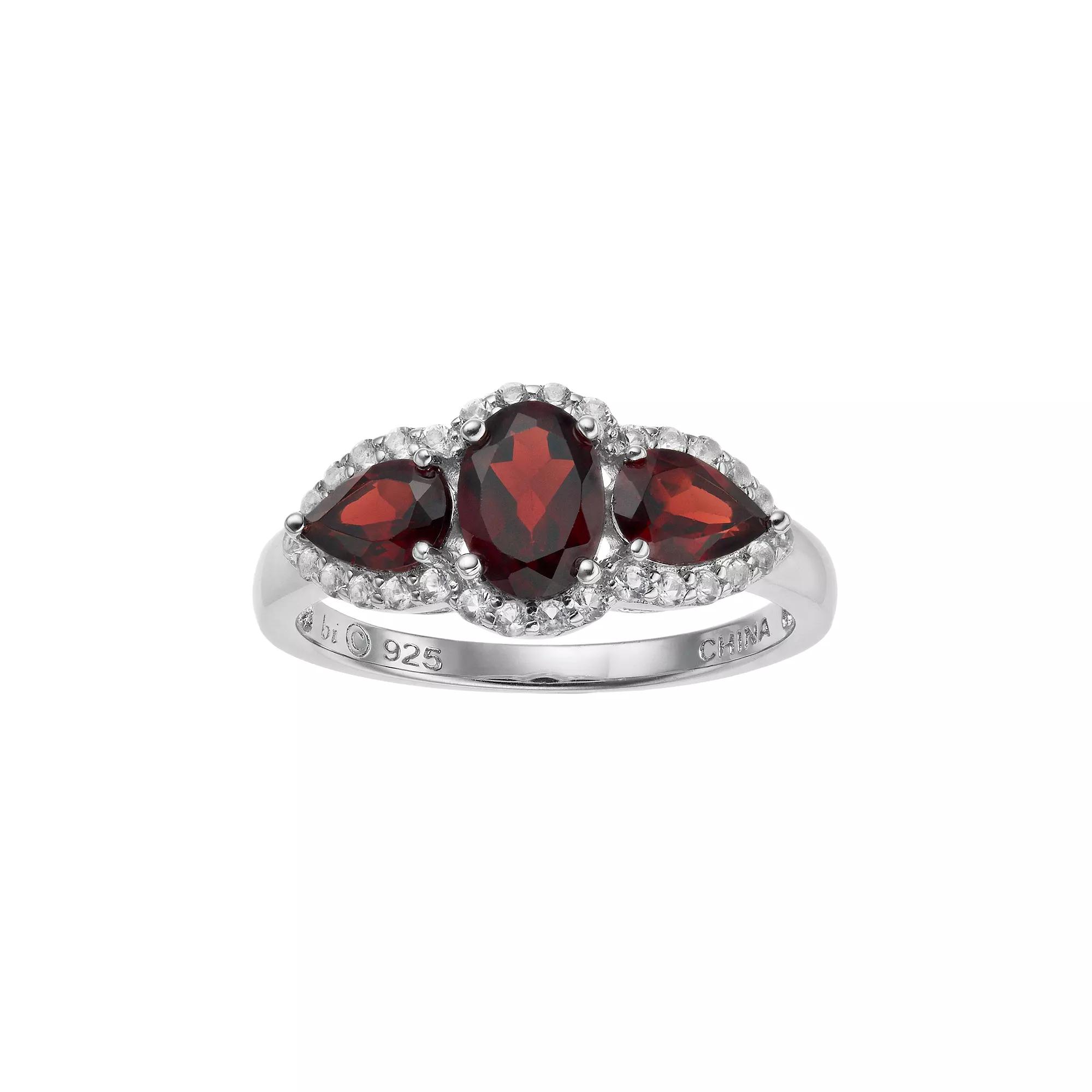 Gemminded Sterling Silver Garnet & White Topaz 3-Stone Ring, Women's, Size: 8 Product Image