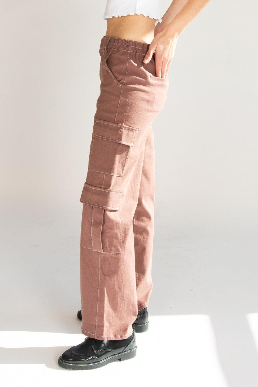 Brown Wide Leg Cargo Pants Product Image