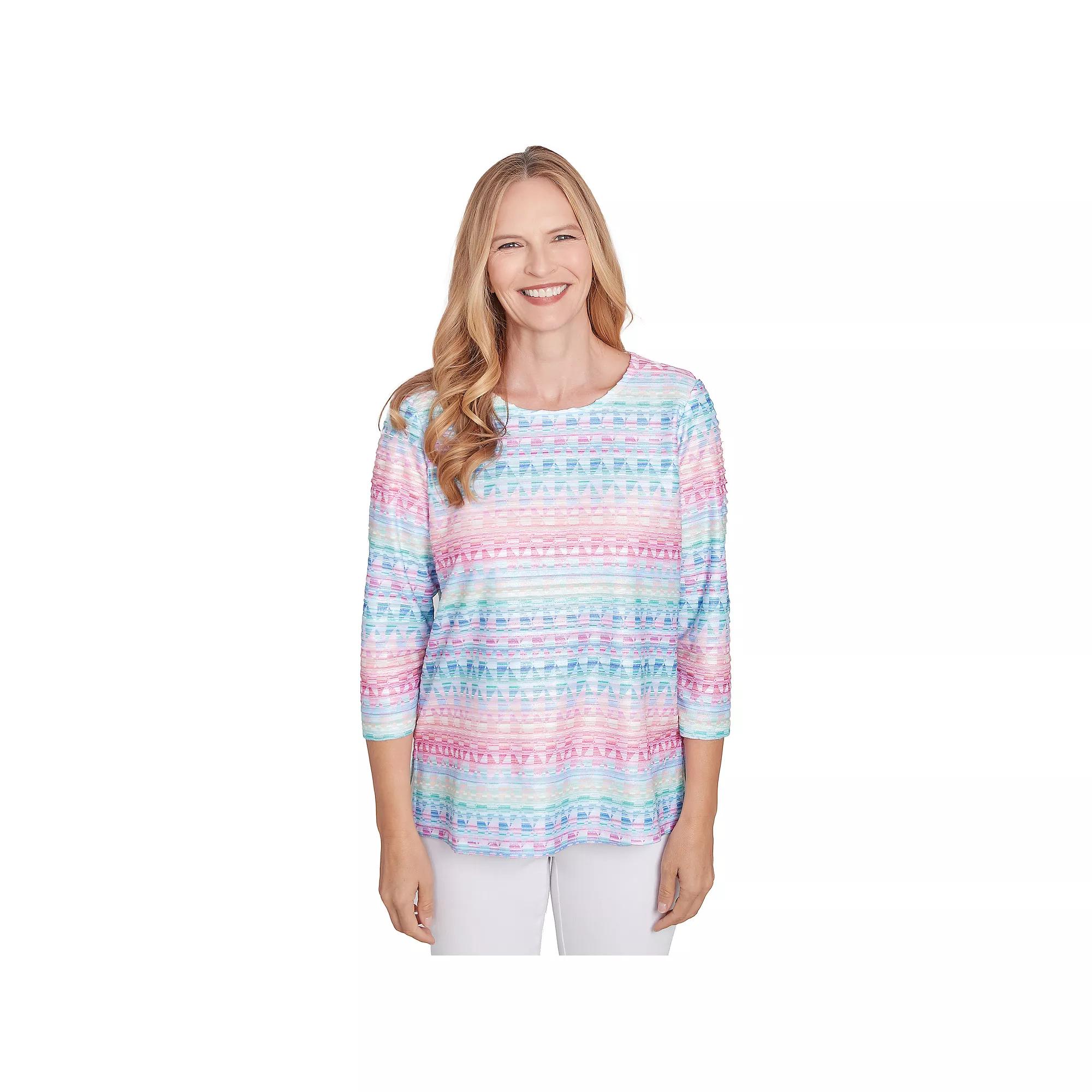 Women's Alfred Dunner Geometric Crewneck Biadere Top,  Product Image