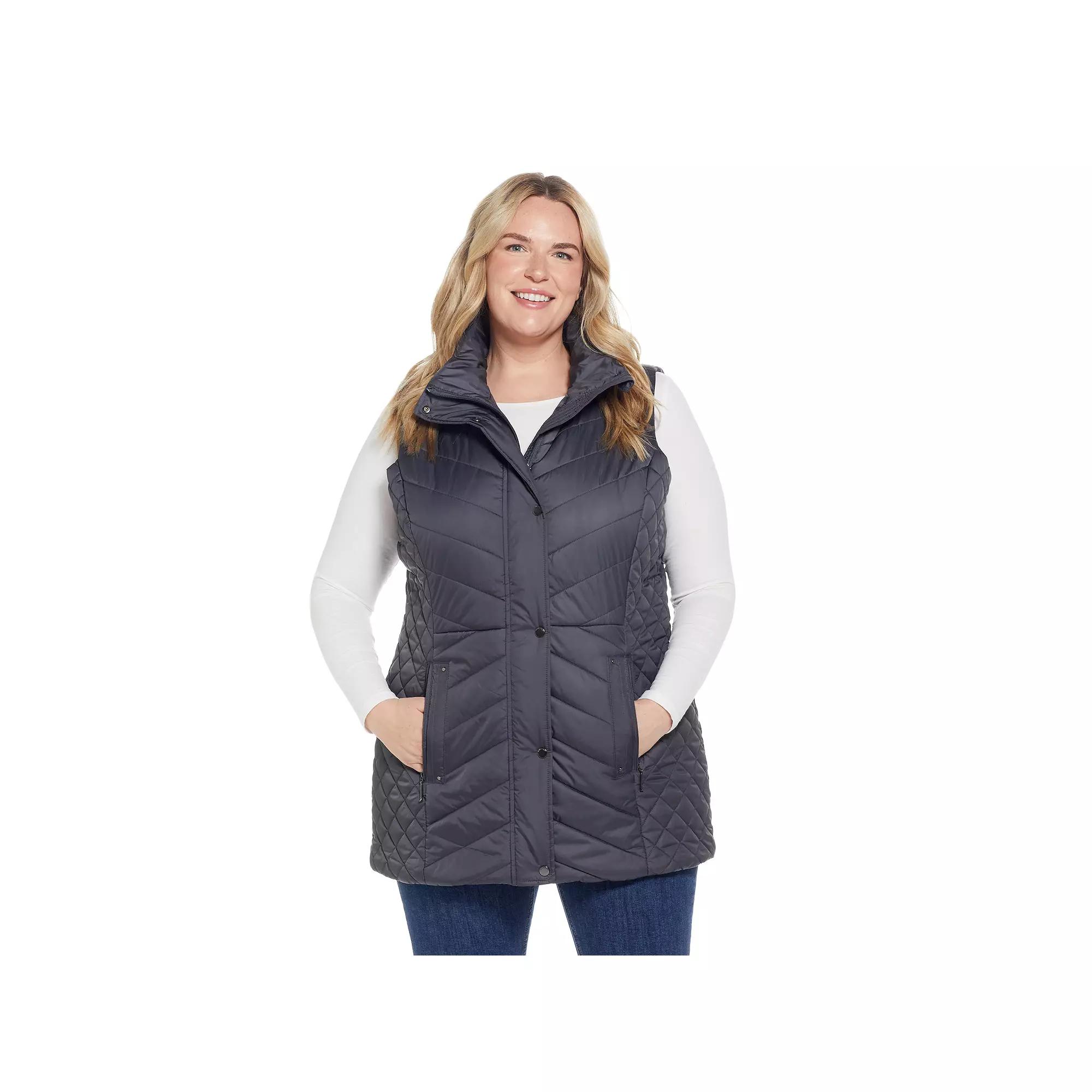 Plus Size Weathercast Quilted Long Puffer Vest, Women's, Size: 2XL, Black Product Image
