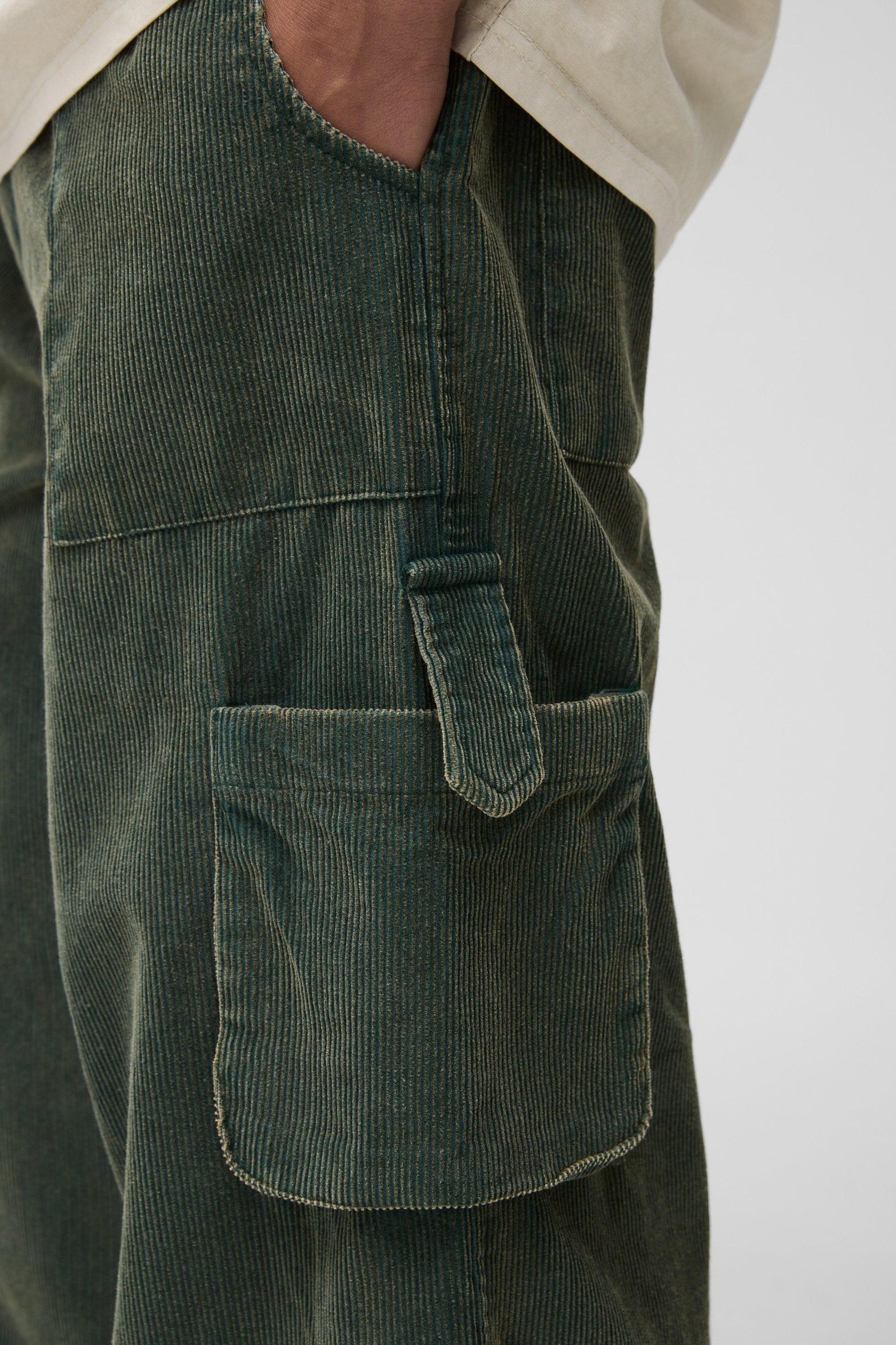 Elasticated Waist Baggy Acid Wash Corduroy Cargo Pants | boohooMAN USA Product Image