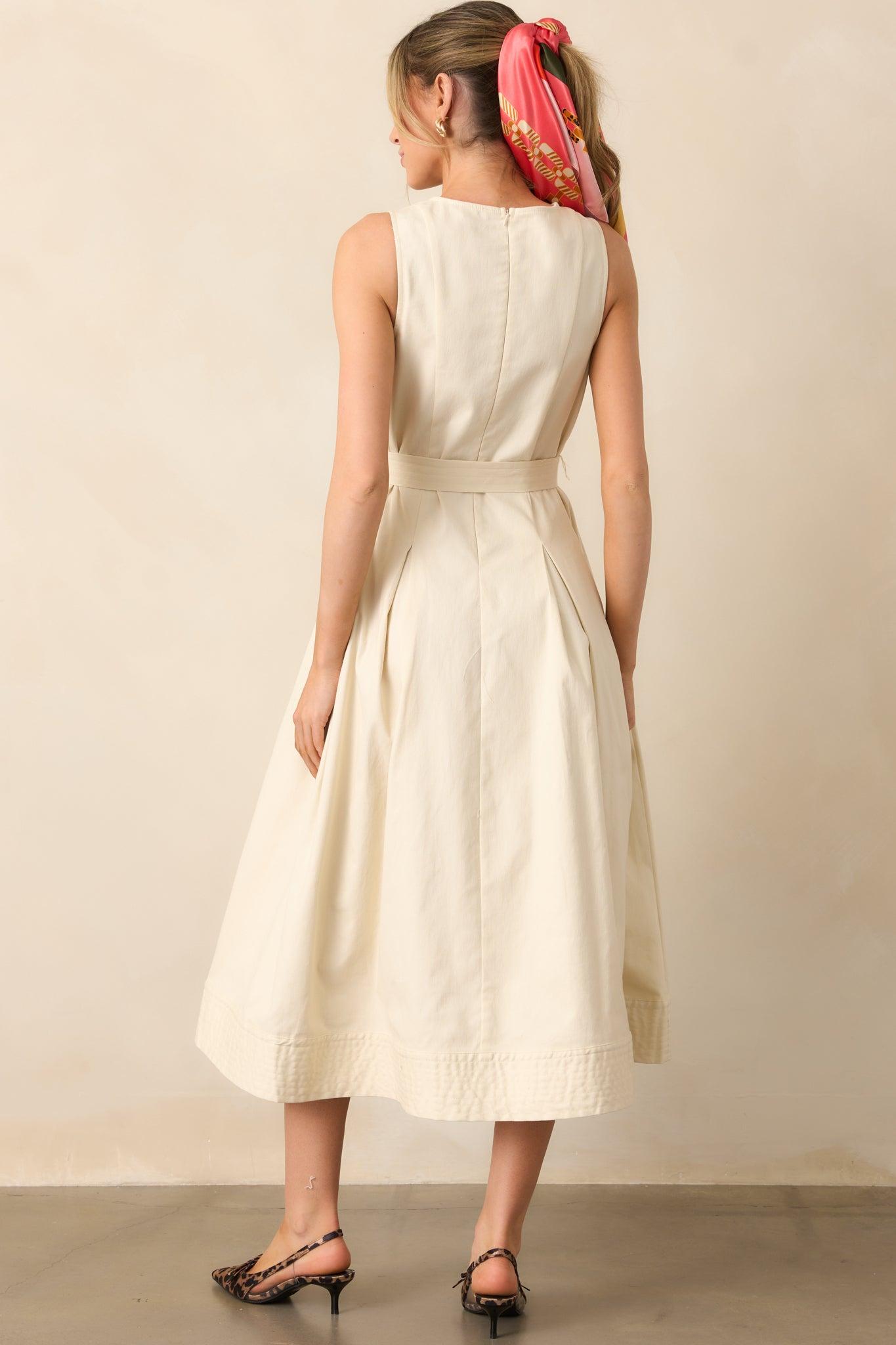 Young At Heart Ecru Belted Sleeveless Maxi Dress Product Image