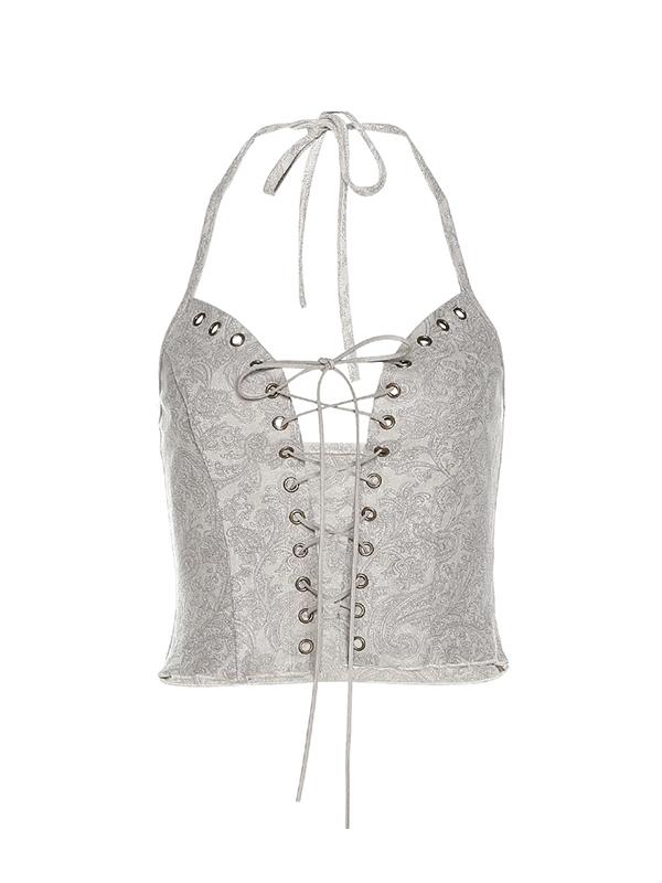 Print Halter Crossover Tie Up Cami Top Product Image