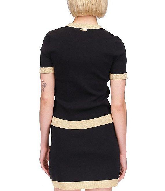 Michael Kors Metallic Trim Color Block Crew Neck Short Sleeve Top Product Image