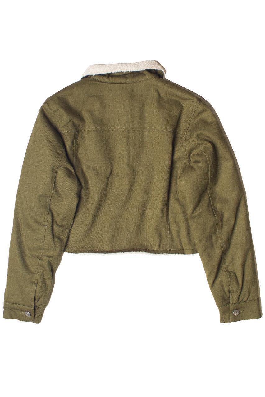 Olive Green Sherpa Lined Denim Jacket Product Image