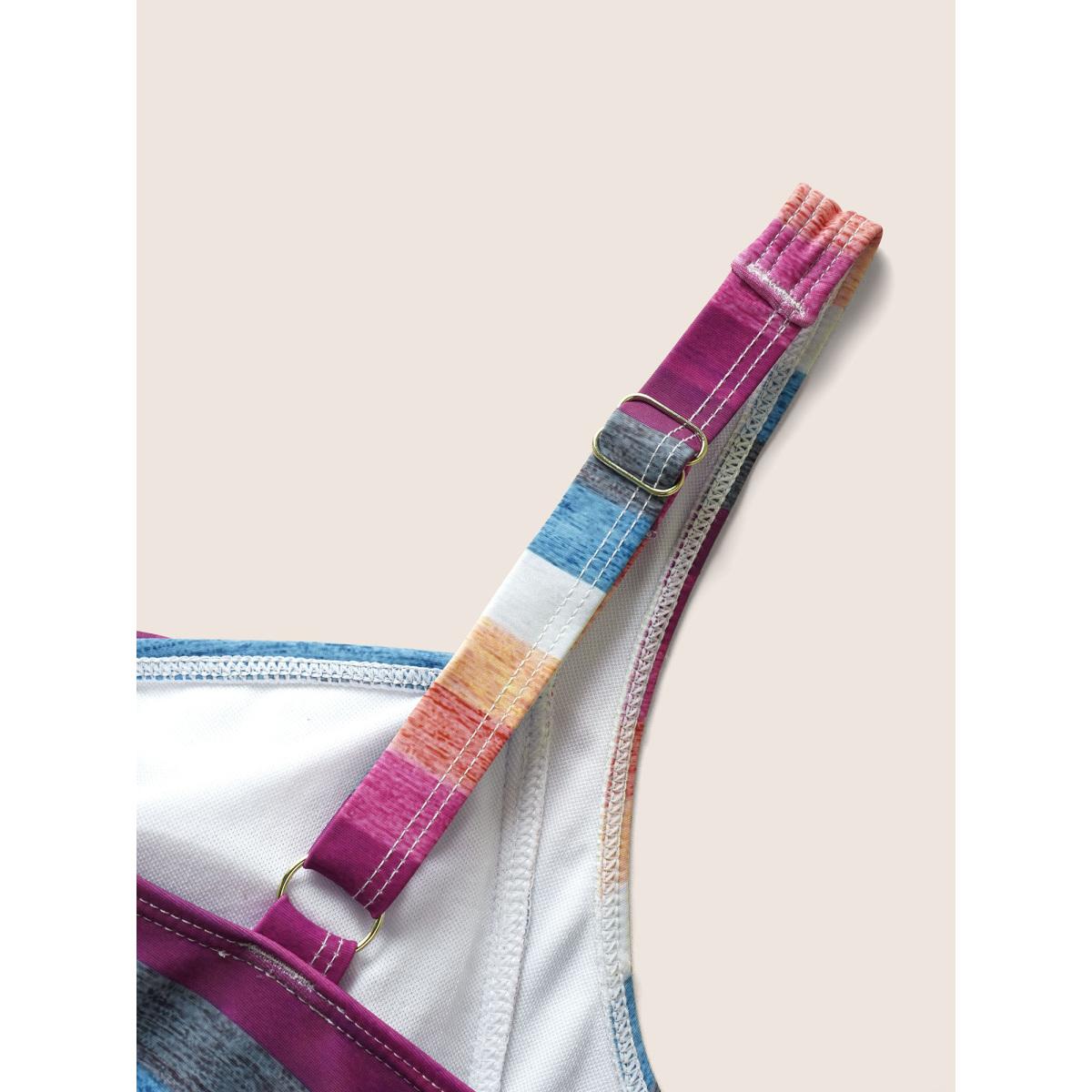 Plus Size Contrast Striped Tie Knot Swim Dress Women's Swimwear Multicolor Bodycon Non High stretch Curve Swim Dresses BloomChic 14-16/1X Product Image