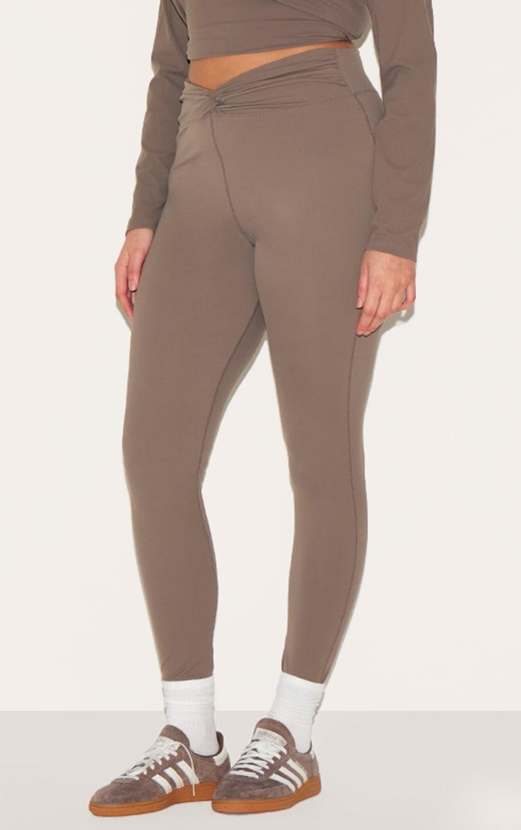 Brown Sculpt Twist Front Gym Leggings Product Image
