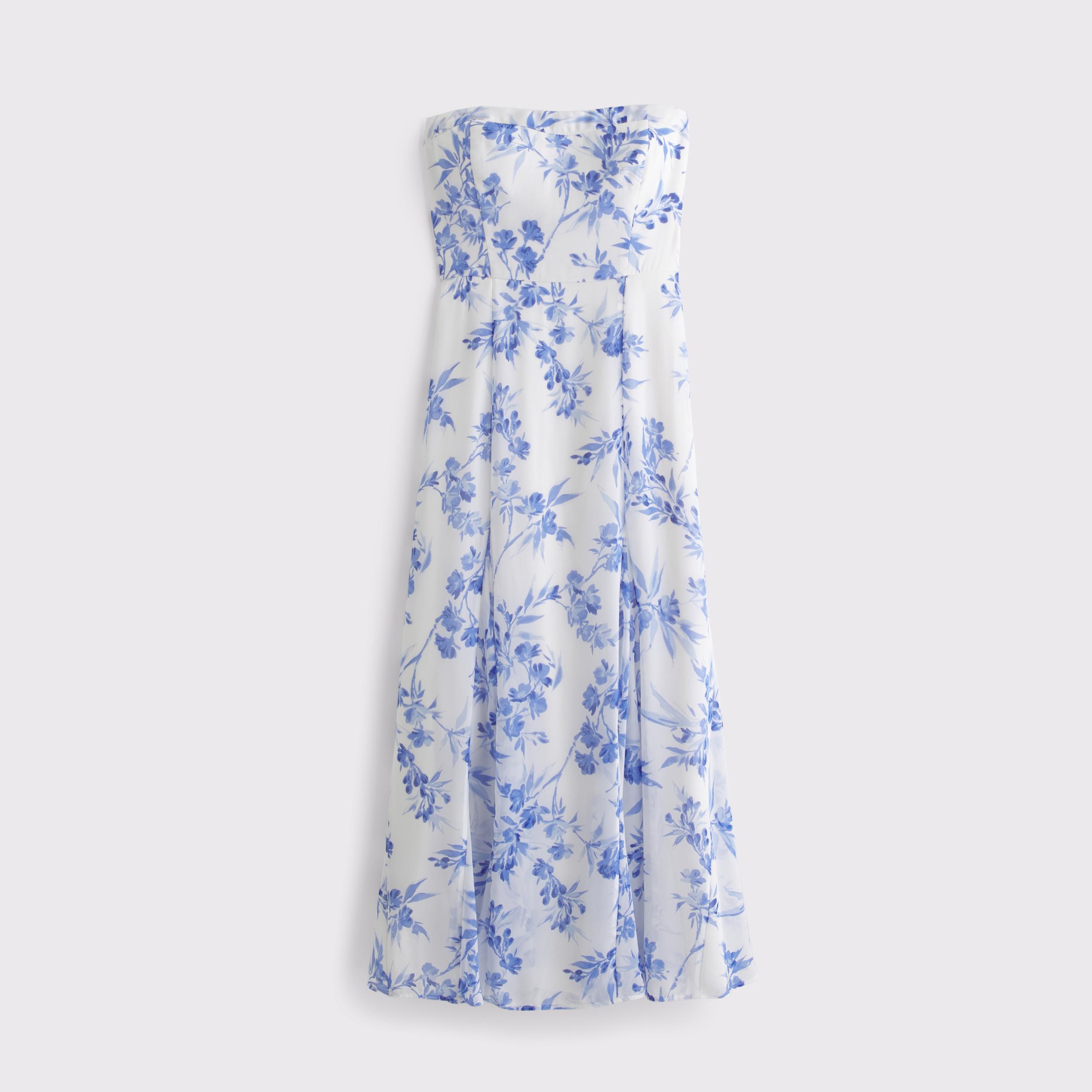 The A&F Camille Strapless Godet Midi Dress Product Image