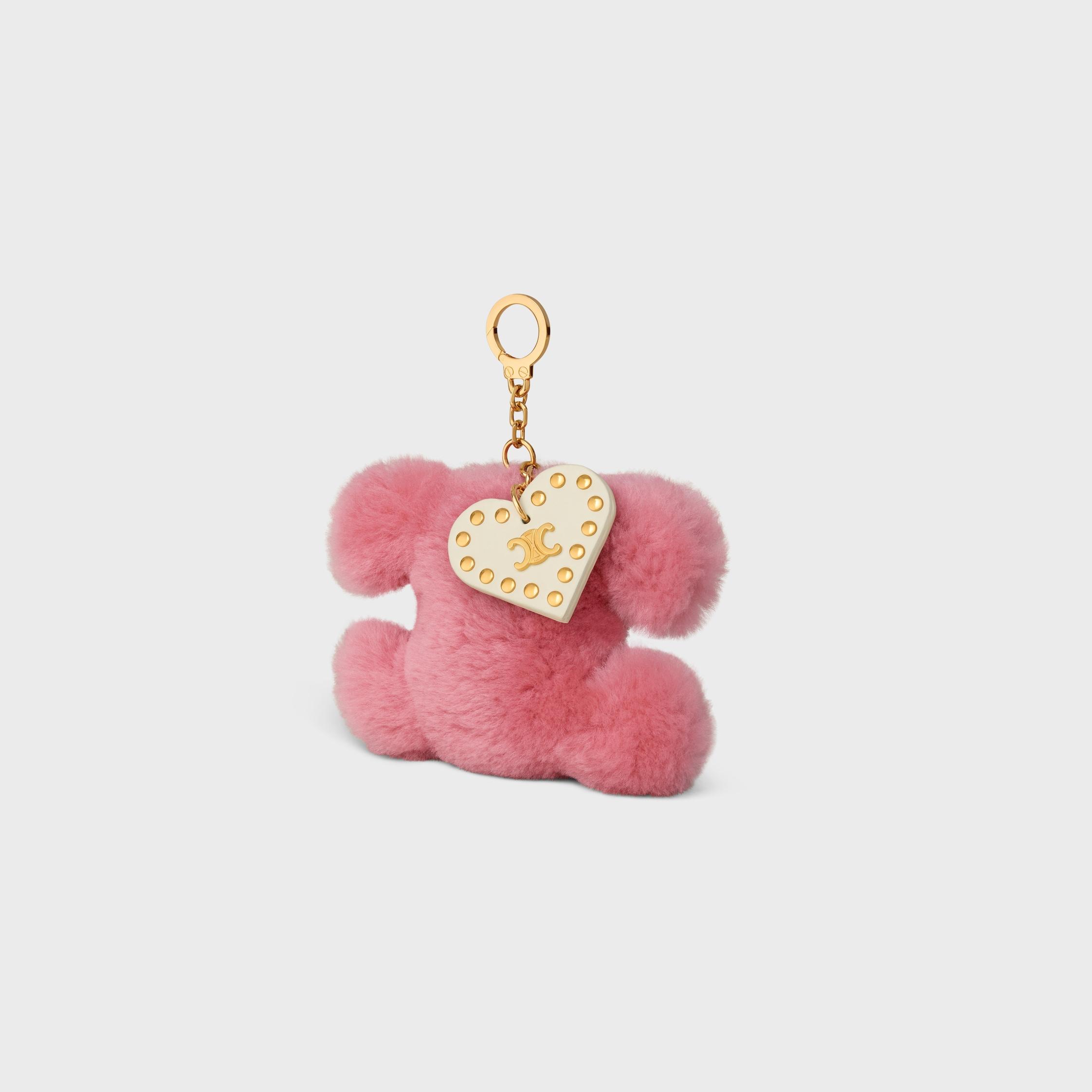 TRIOMPHE pom-pom keyring with HEART in SHEARLING AND CALFSKIN with GOLD FINISHING Product Image