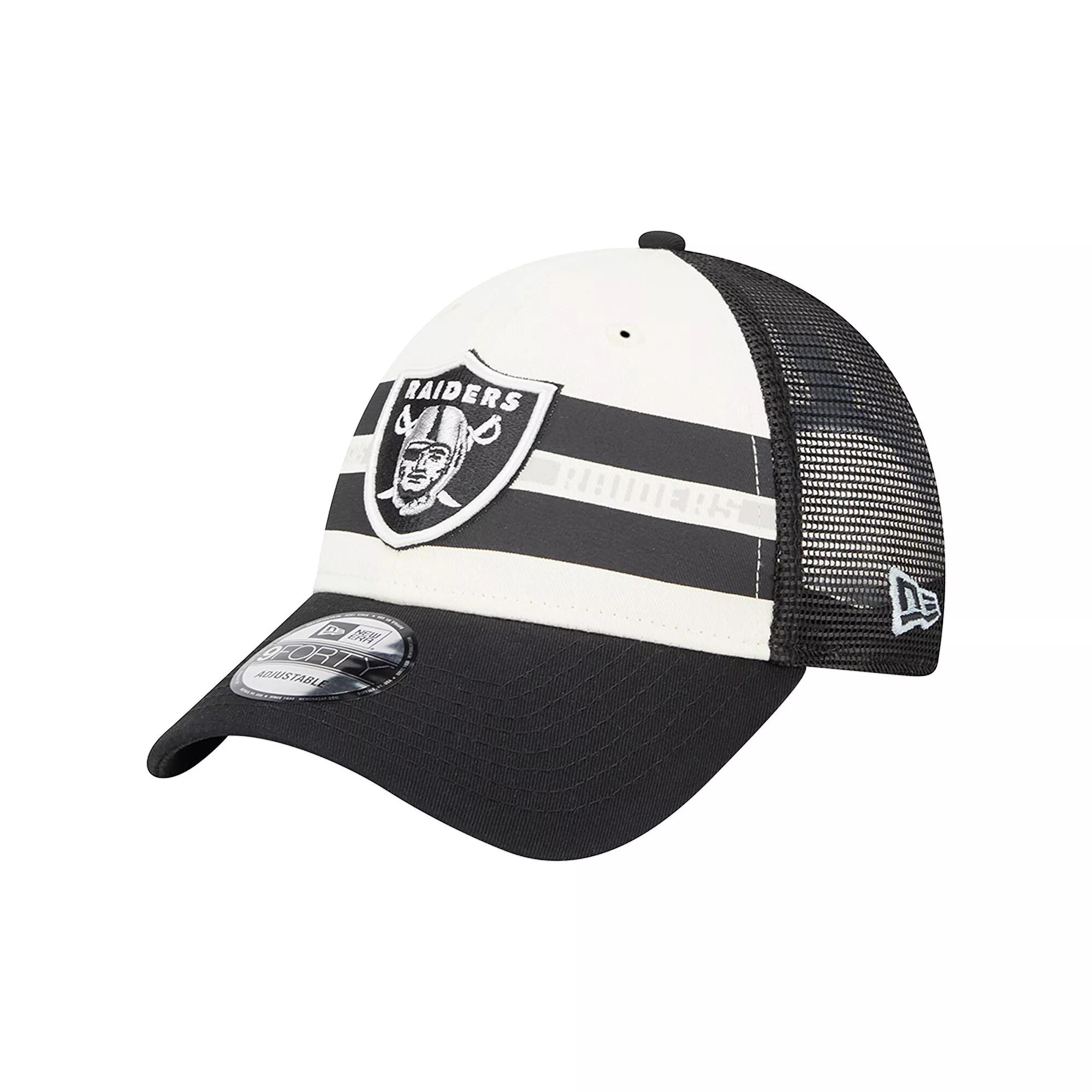 Men's New Era Cream/Black Las Vegas Raiders Team Stripe Trucker 9FORTY Snapback Hat, Lvr Beige Product Image