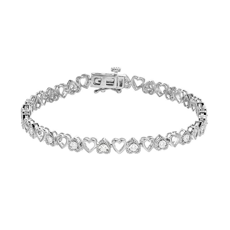 Diamond Brilliance 1/4 Carat T.W. Lab-Grown Diamond Alternating Hearts Bracelet, Women's, Size: 7", Sterling Product Image