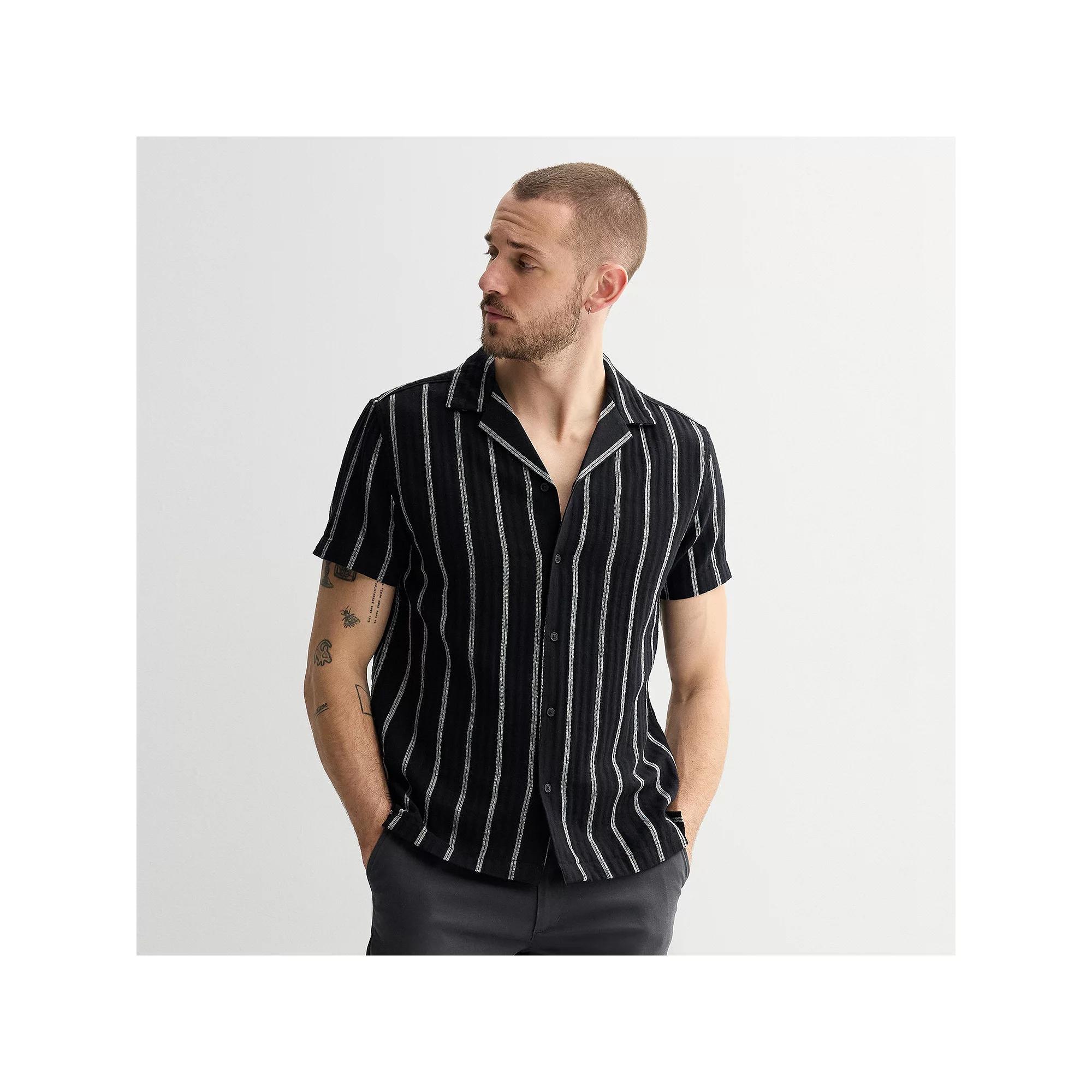 Men's Sonoma Goods For Life® Short Sleeve Vacation Shirt, Size: Large, Chev Stripe Black Product Image