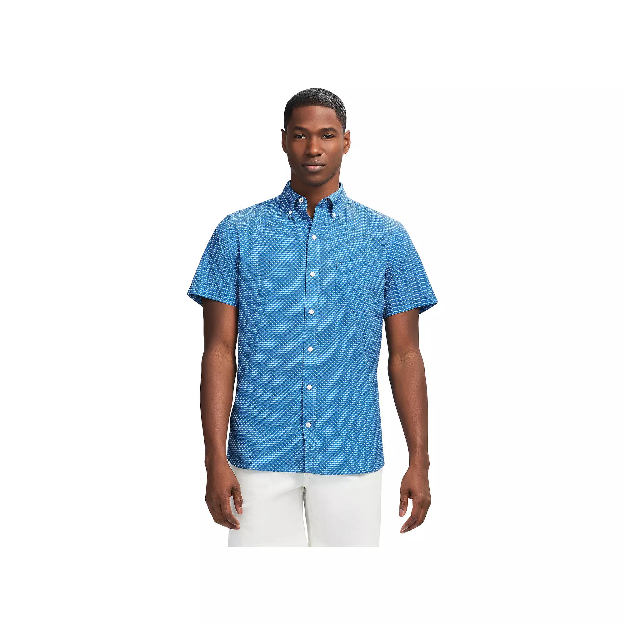 Men's IZOD Breeze Woven Short Sleeve Button Down Shirt, Size: Large, Bright Blue Fish Product Image