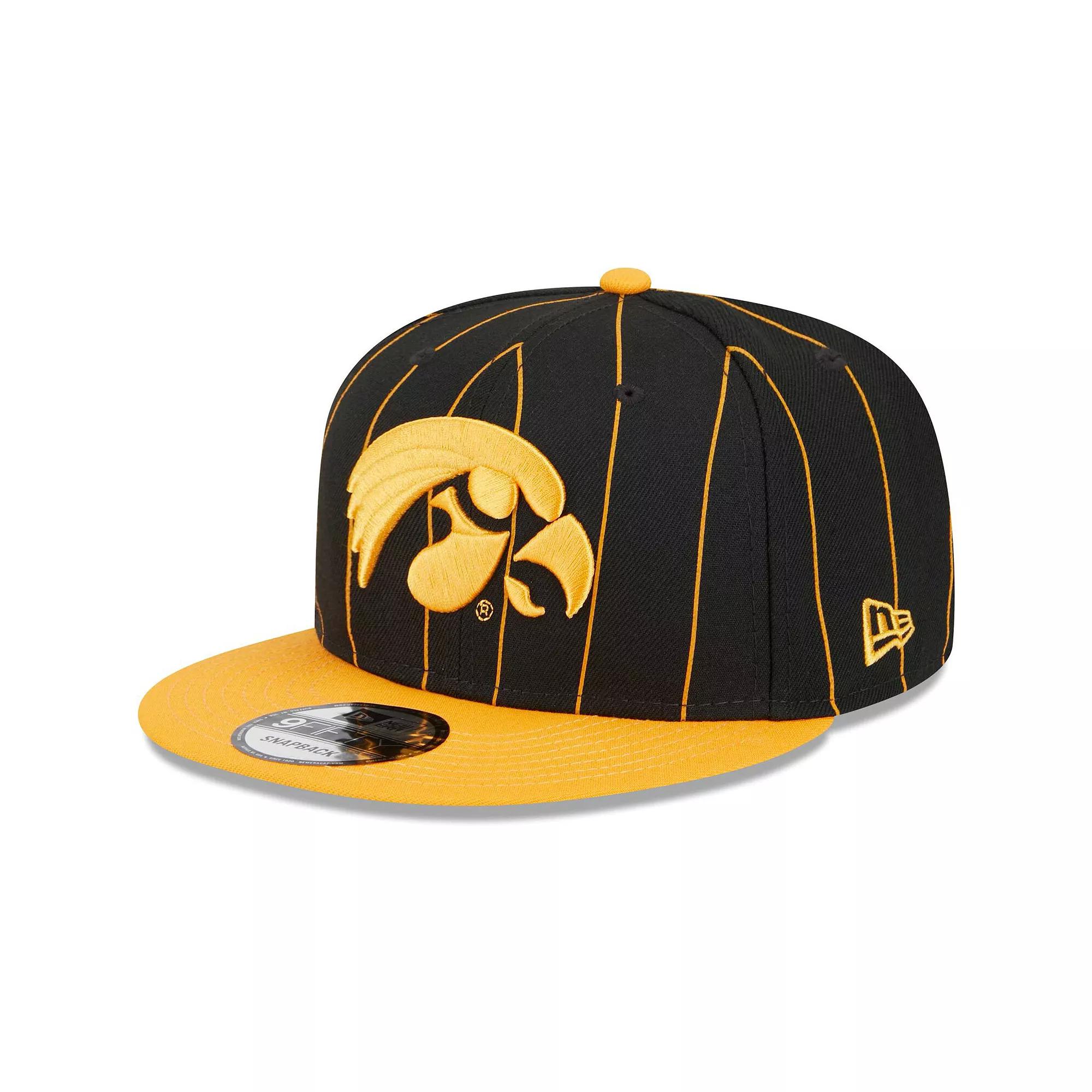 Men's New Era Black/Gold Iowa Hawkeyes Vintage 9FIFTY Snapback Hat Product Image