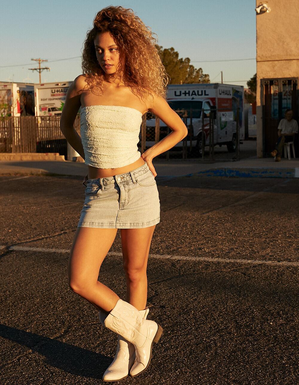 RSQ Womens Low Rise Denim Mini Skirt - DARK RINSE Product Image