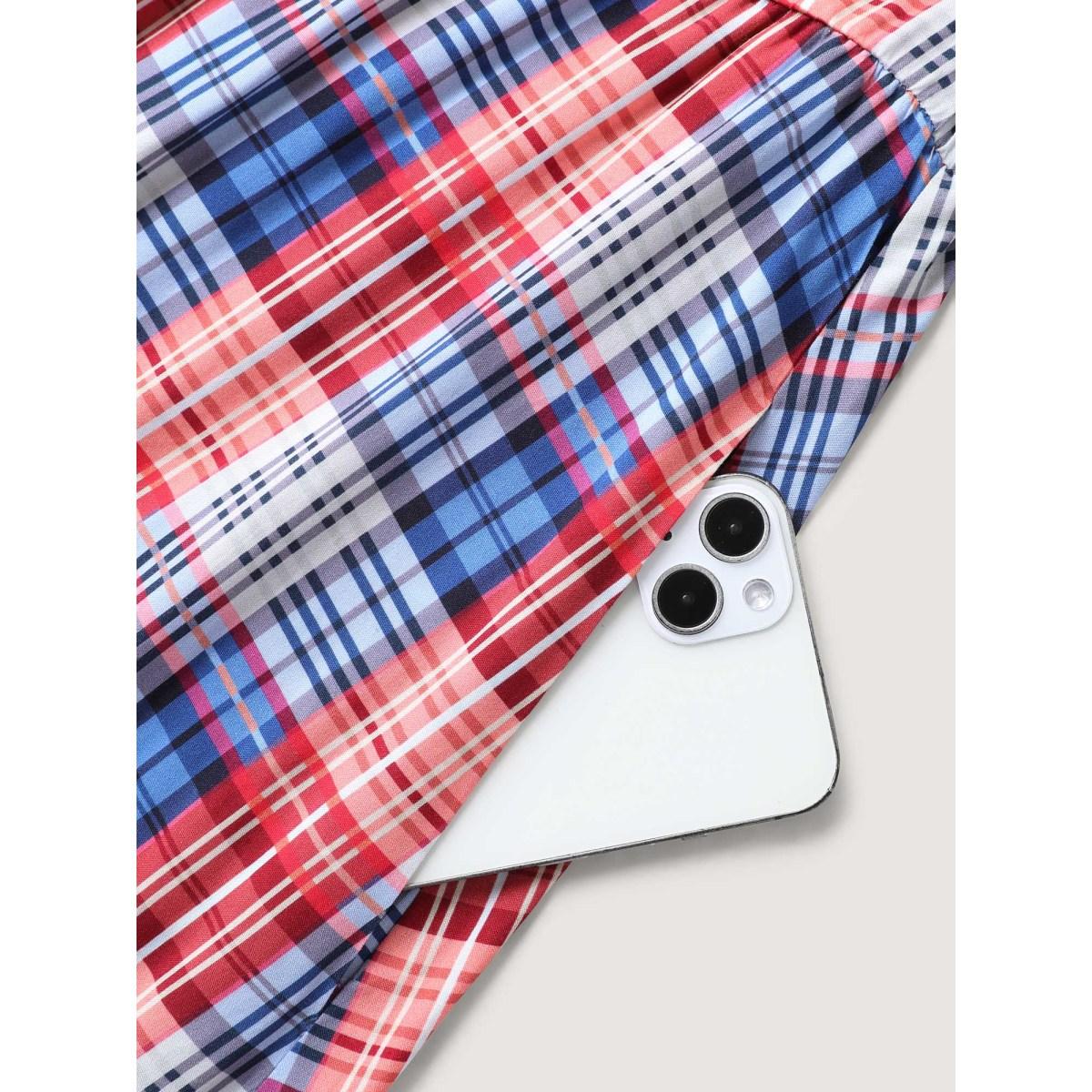 Plus Size Plaid Print Flutter Sleeve Pockets Midi Dress Multicolor Women Heart neckline Cap Sleeve Curvy BloomChic 10/M Product Image