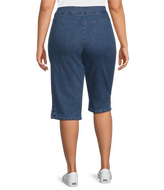 Allison Daley Plus Size Side Slit Pull-On Stretch Denim Skimmer Capri Pants Product Image