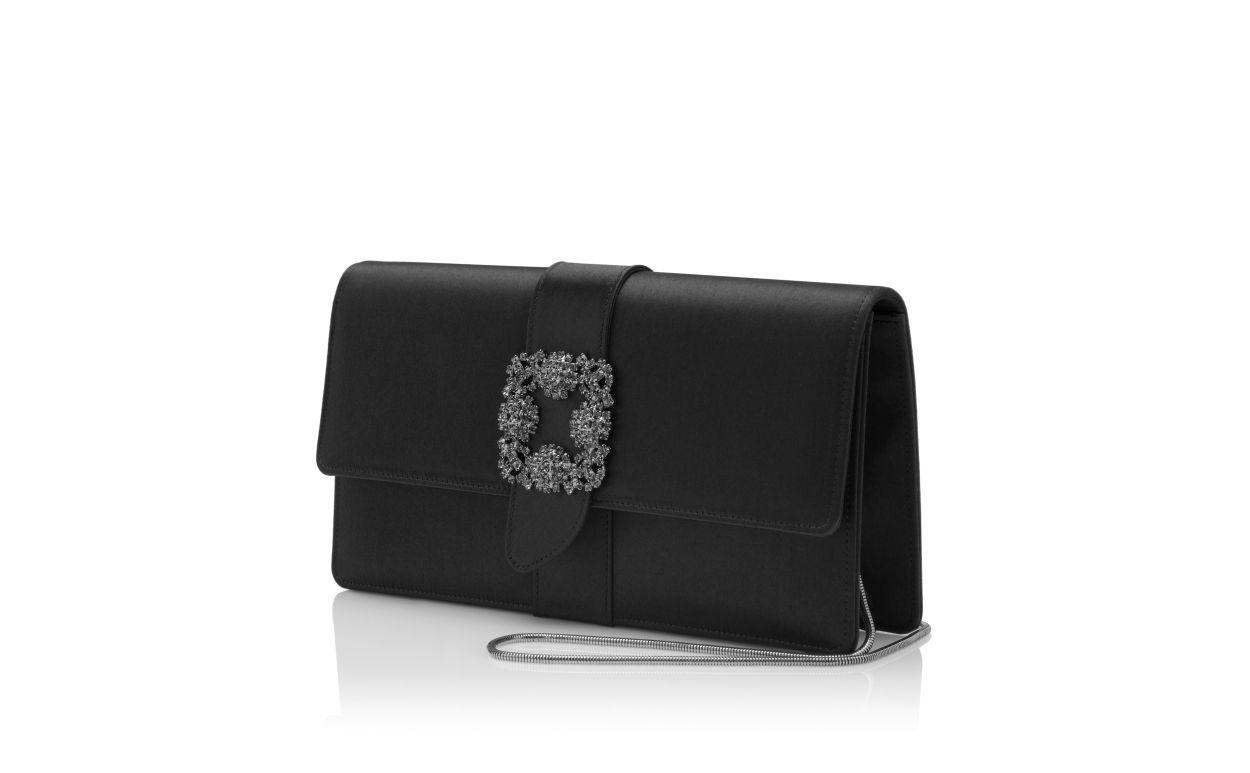 CAPRI Black Satin Jewel Buckle Clutch Product Image