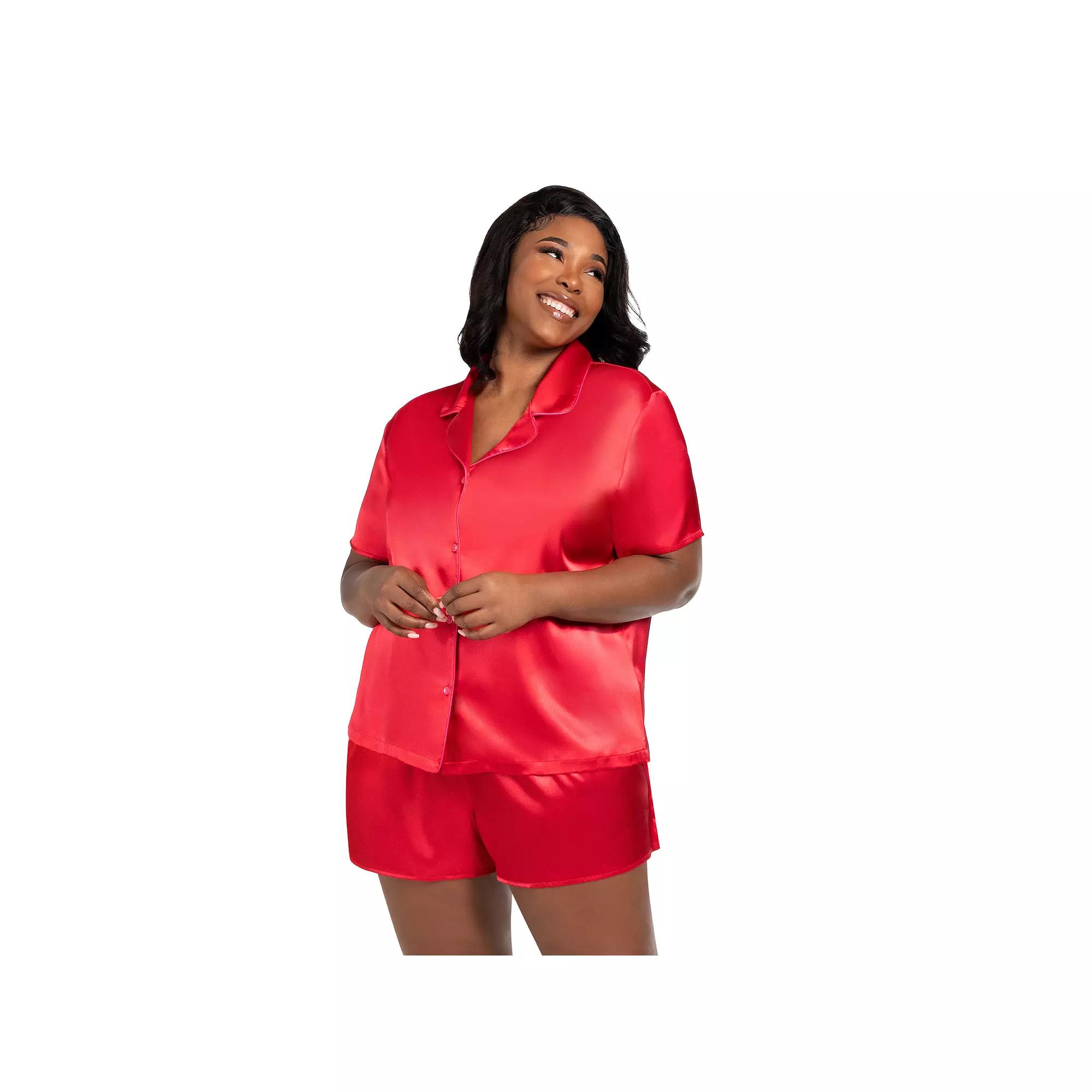 Plus Size Lilac+London 2-Piece Pajama Top & Pajama Shorts Set, Women's, Size: 1XL, Solid Red Product Image